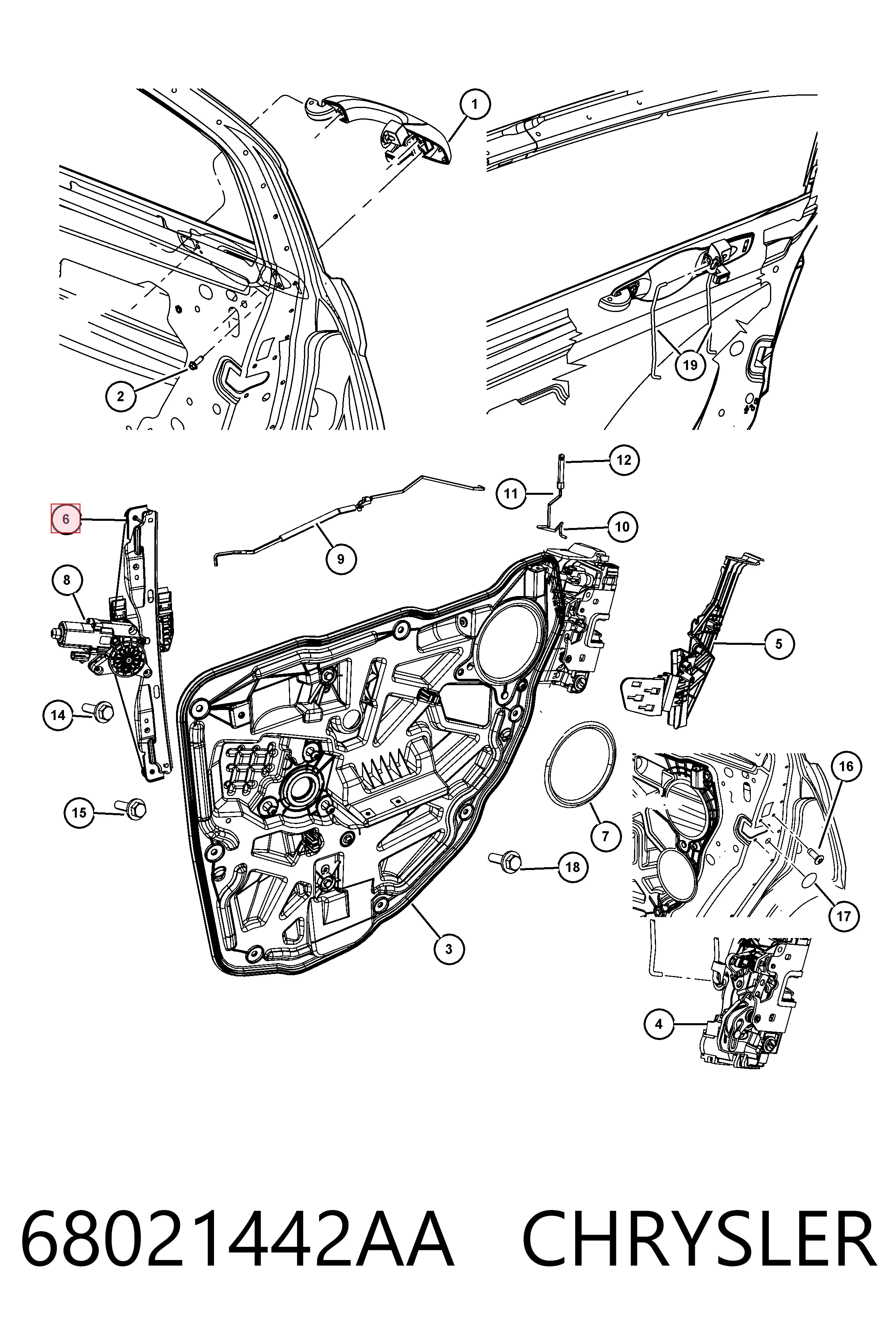 68021442AA Chrysler Mecanismo de acionamento de vidro da porta traseira direita