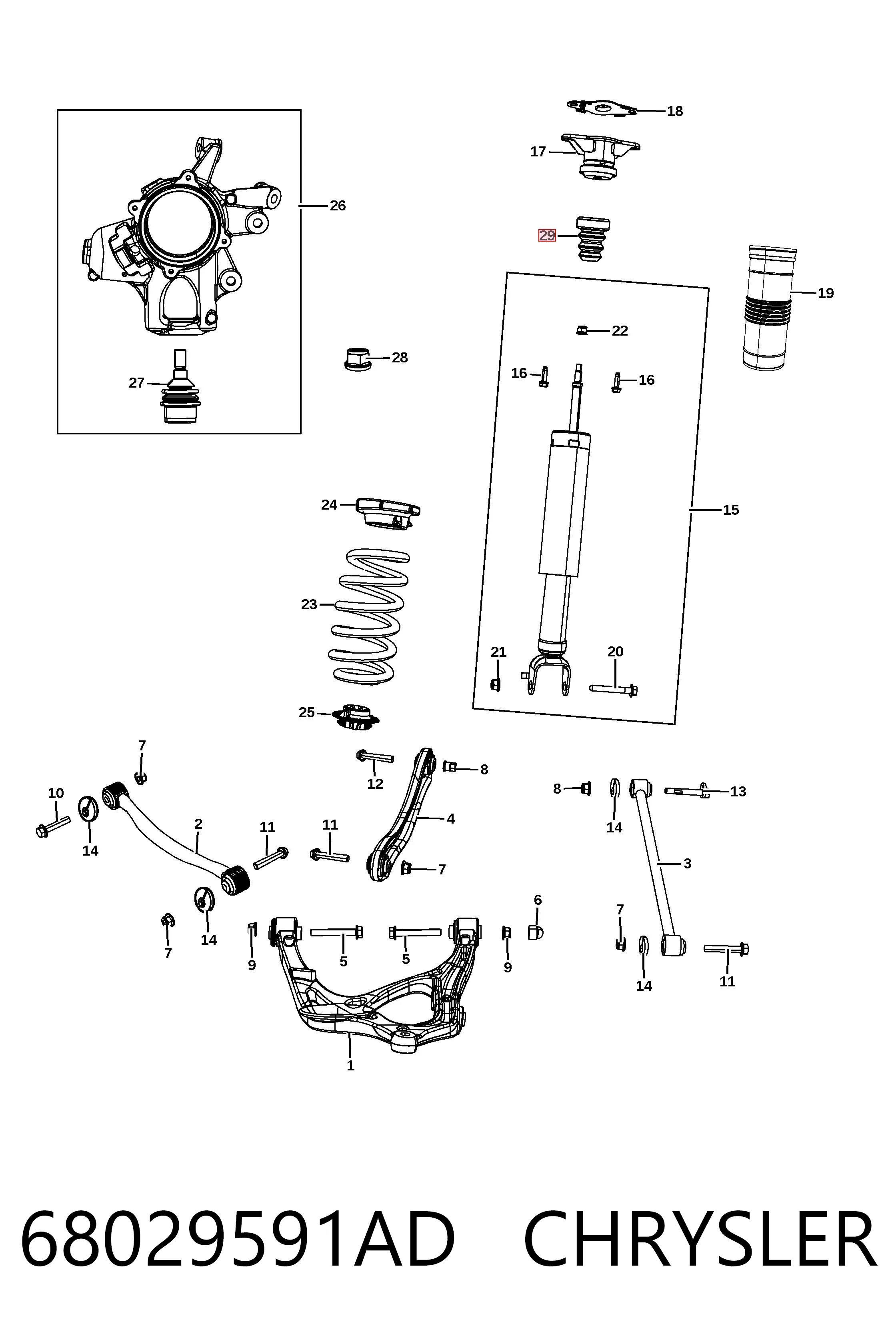 68029591AD Chrysler Suporte de amortecedor traseiro
