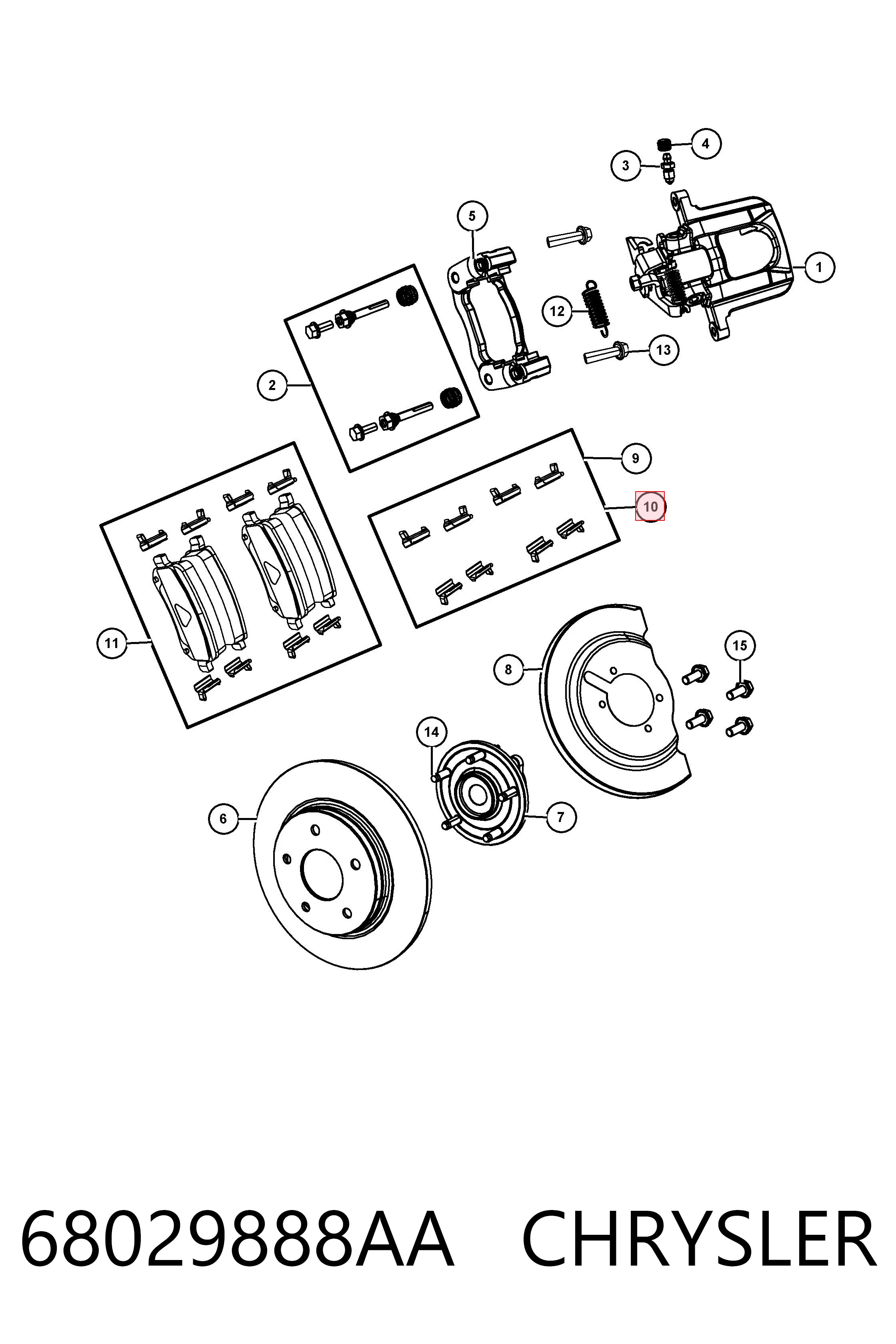 68029888AA Chrysler Kit de molas de fixação de sapatas de disco dianteiras