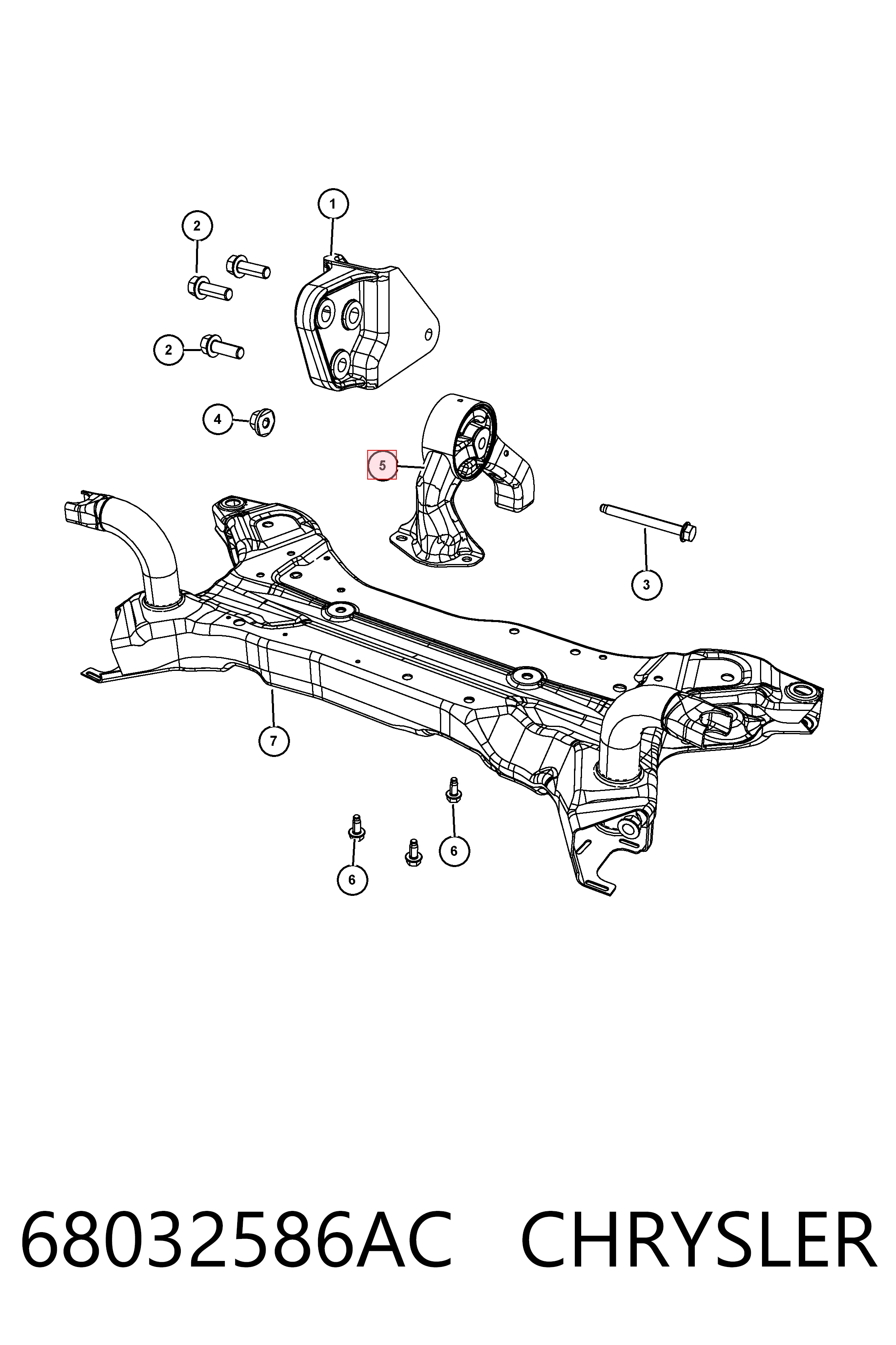 68032586AC Chrysler Coxim (suporte) traseiro de motor