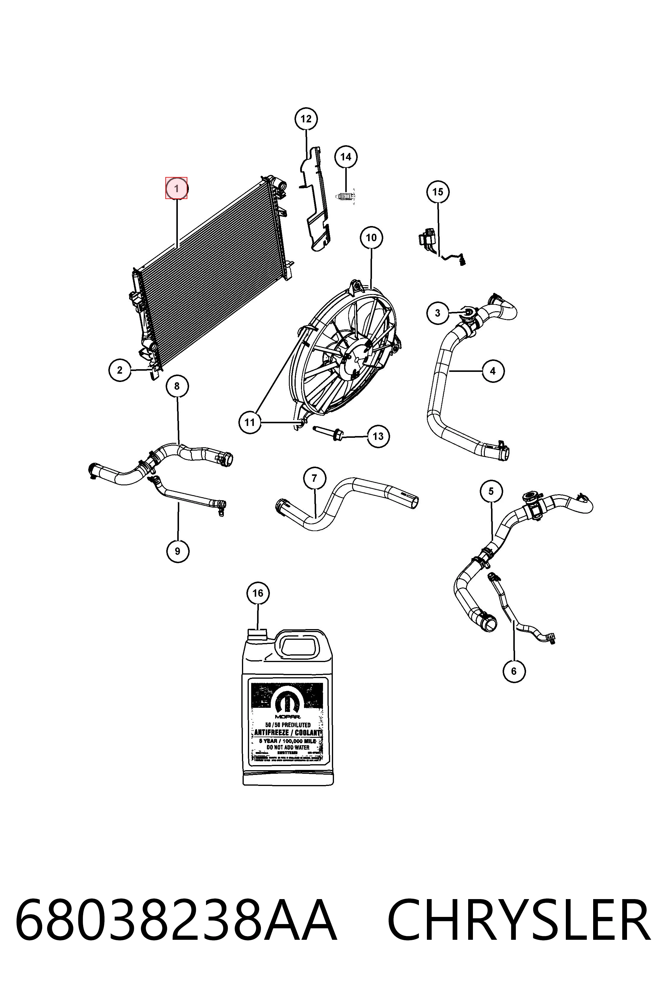 68038238AA Chrysler Radiador de esfriamento de motor