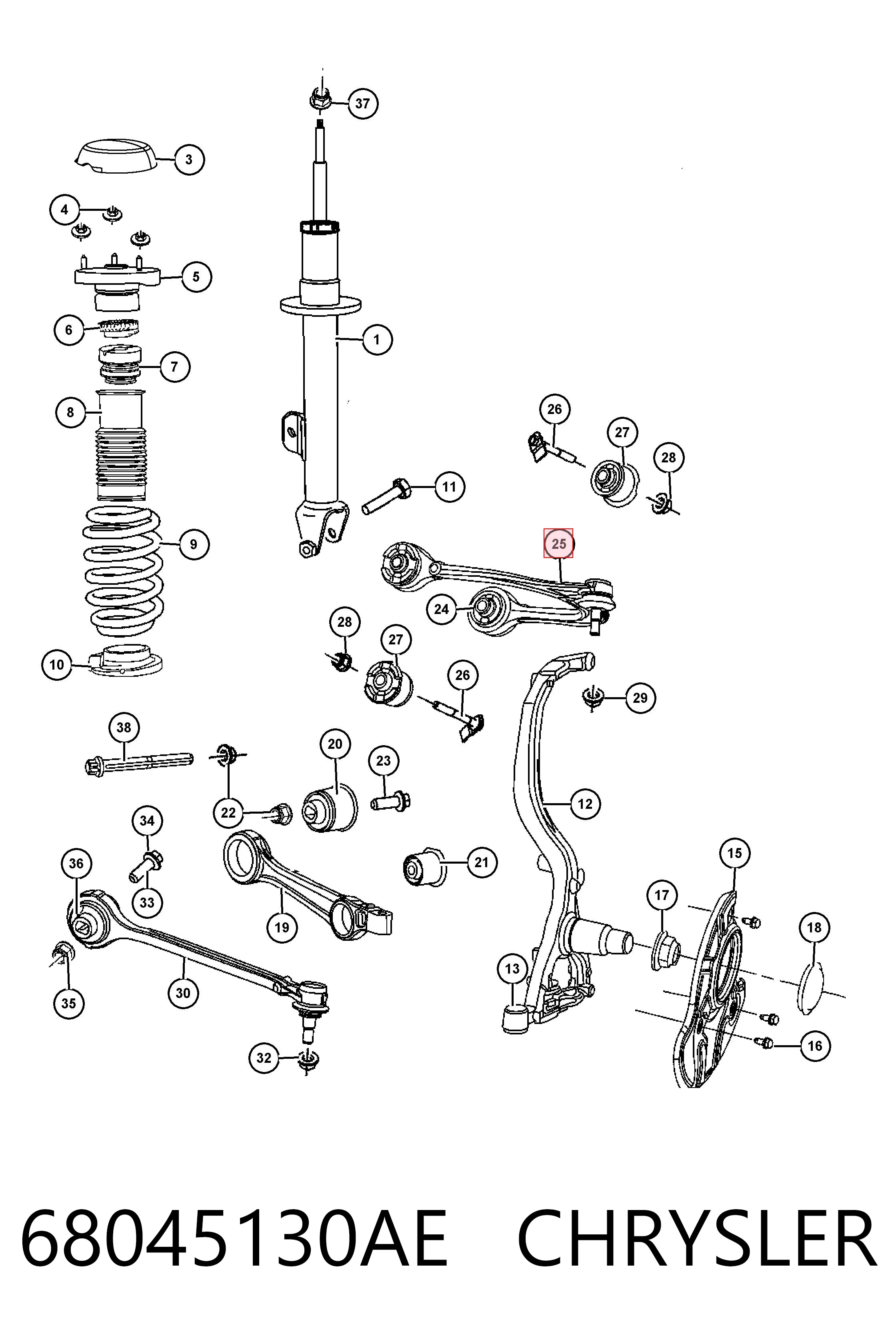 68045130AE Chrysler Braço oscilante superior direito de suspensão dianteira
