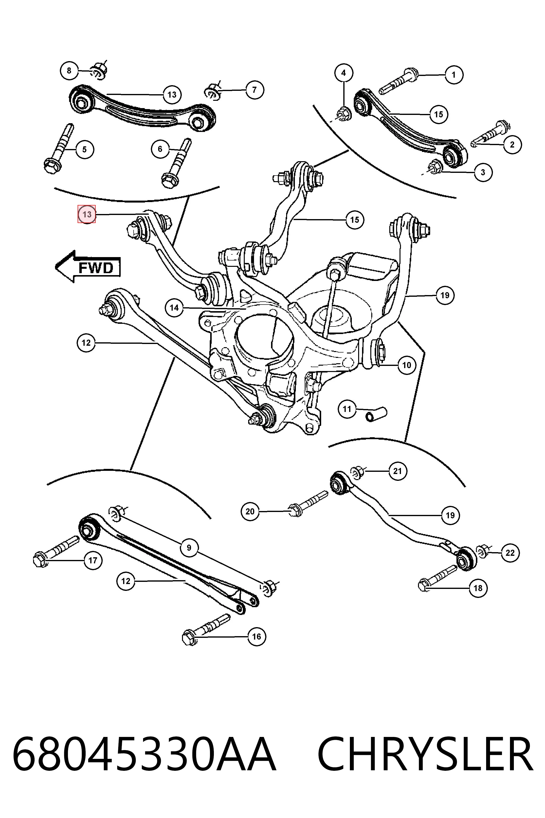 68045330AA Chrysler Braço oscilante de suspensão traseira transversal