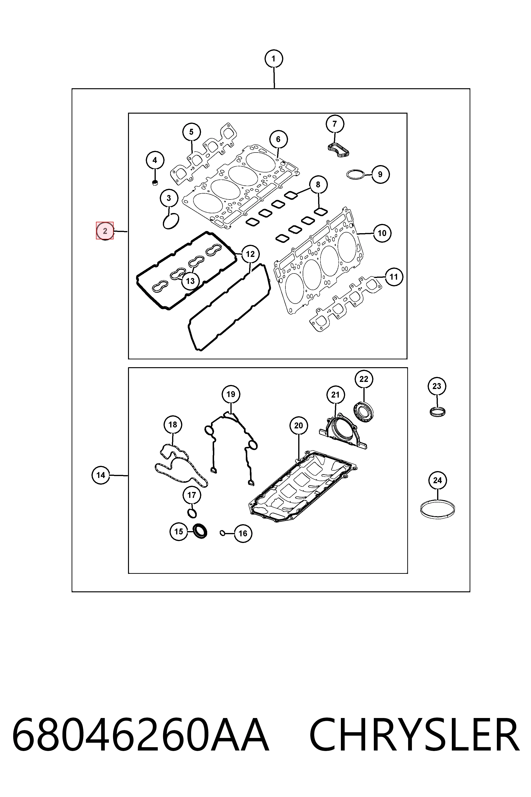 68046260AA Chrysler Kit superior de vedantes de motor