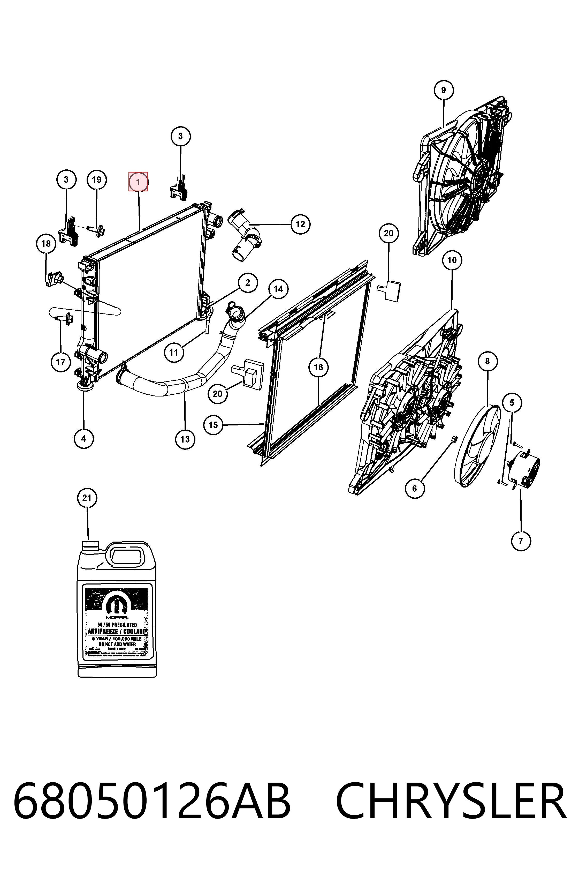 68050126AB Chrysler Radiador de esfriamento de motor