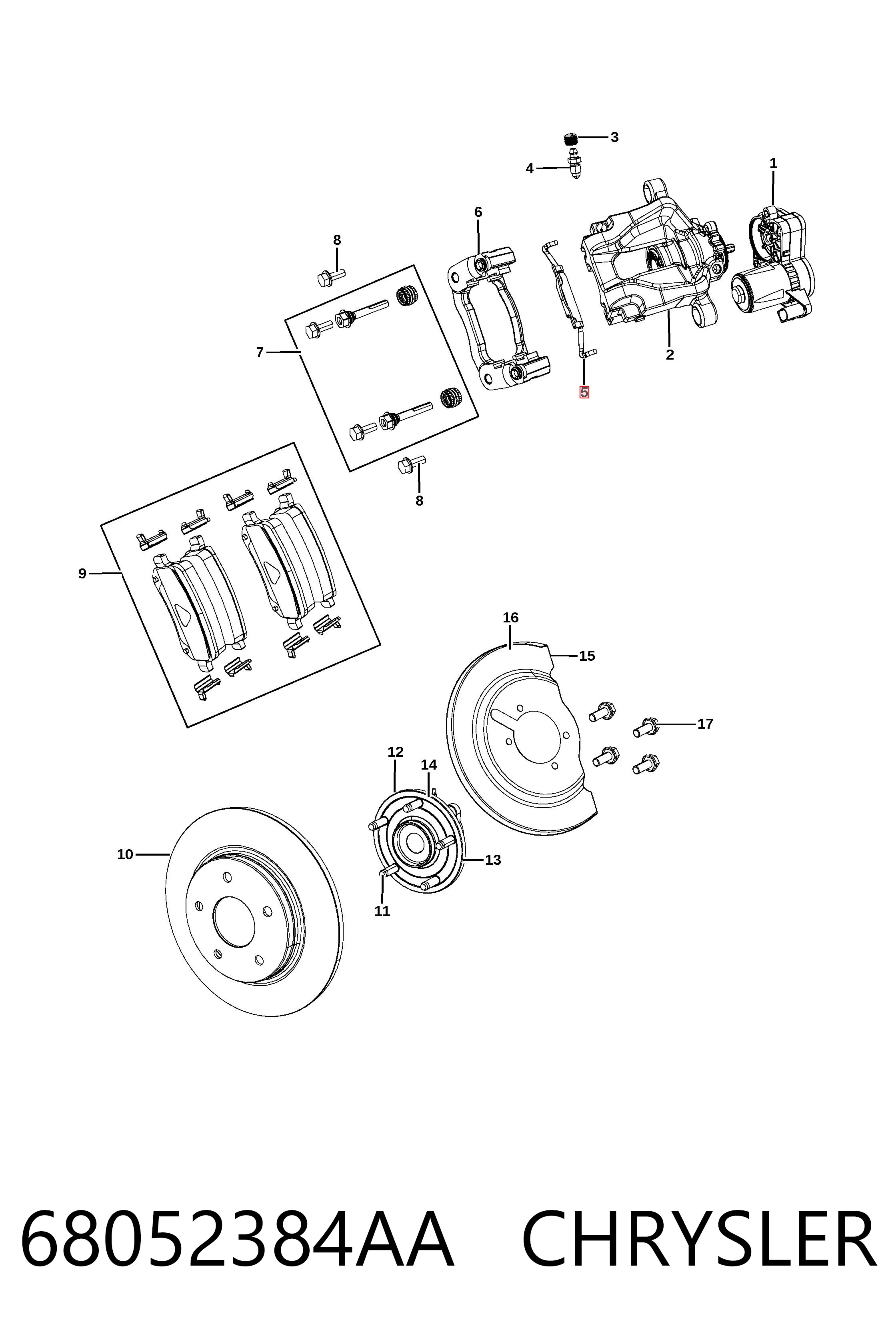 68052384AA Chrysler Kit de molas de fixação de sapatas de disco traseiras