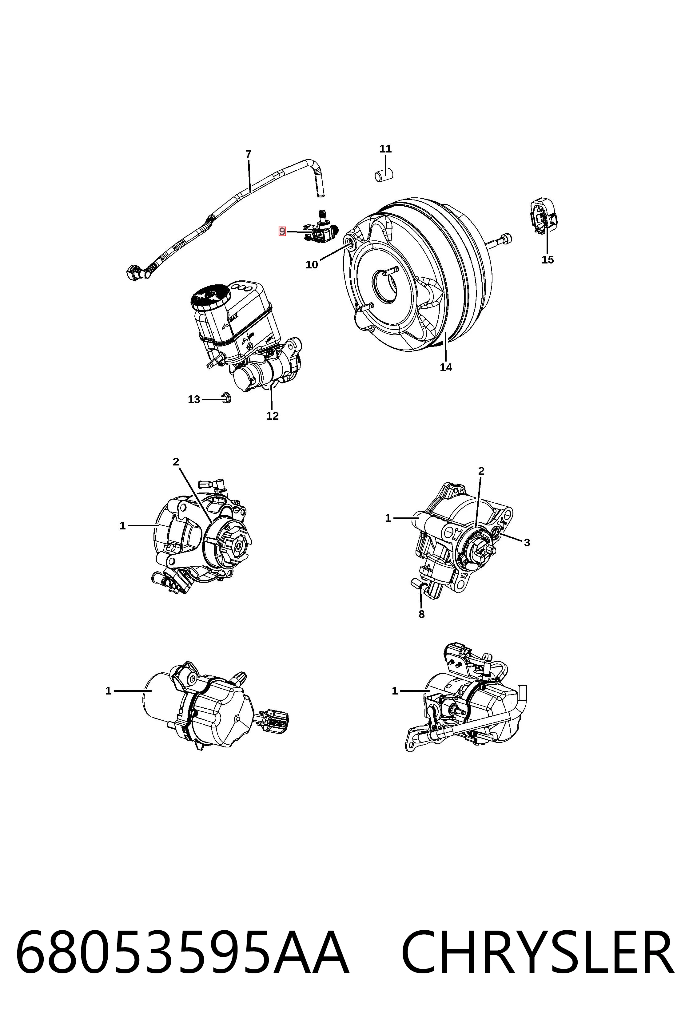 68053595AA Chrysler Válvula de impulsionador de vácuo dos freios