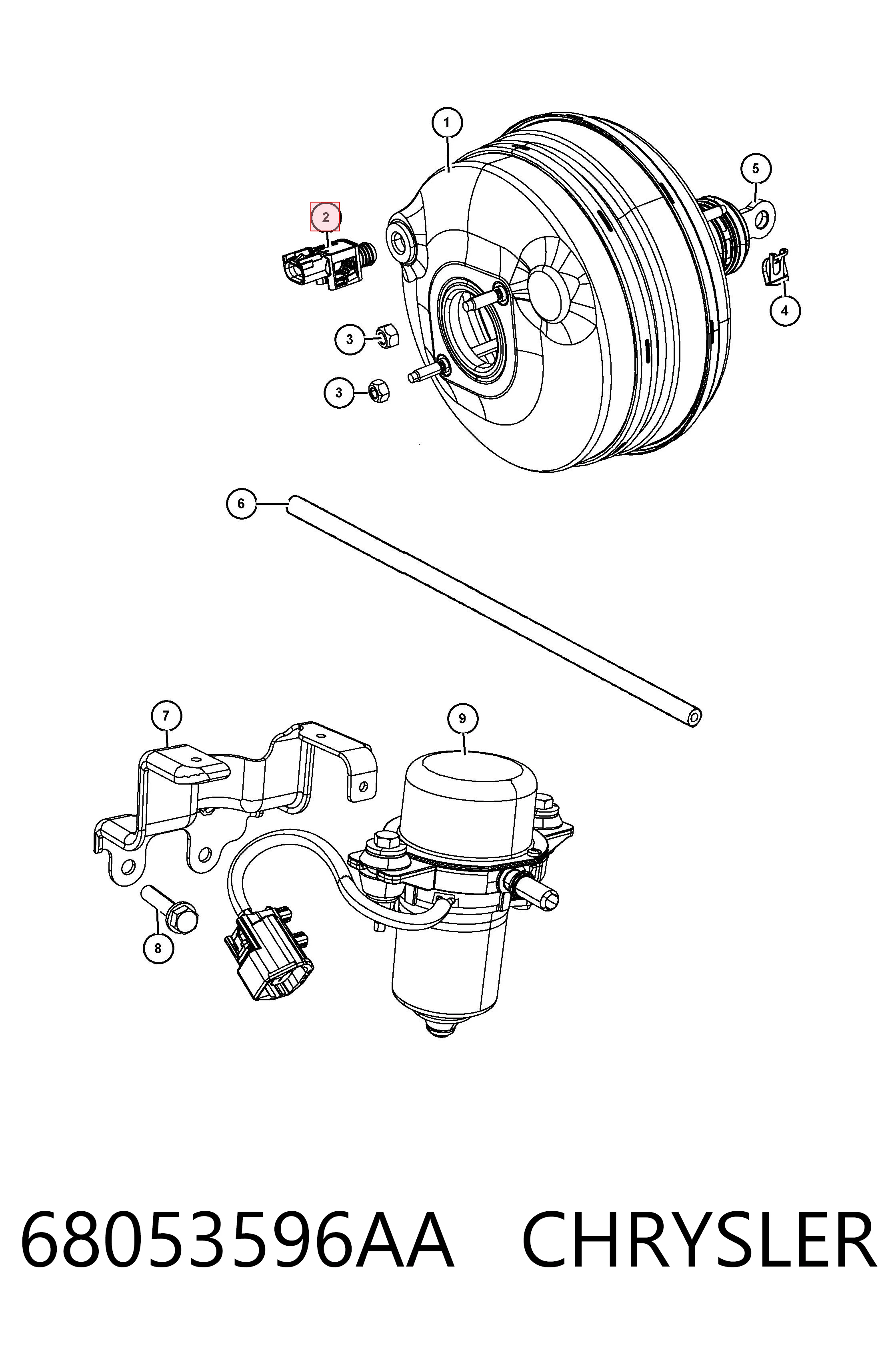 68053596AA Chrysler Válvula de impulsionador de vácuo dos freios