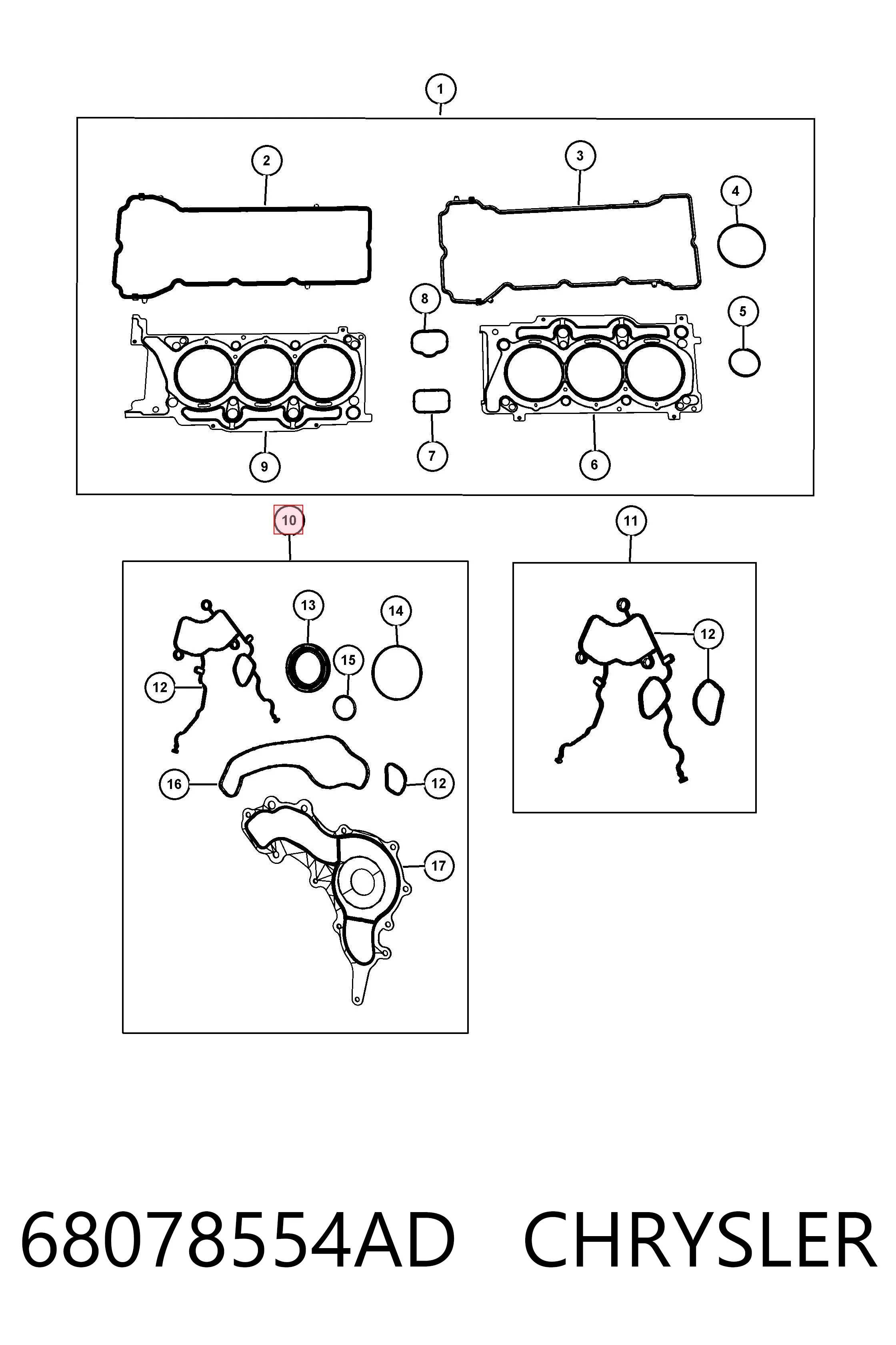 68078554AD Chrysler Kit inferior de vedantes de motor
