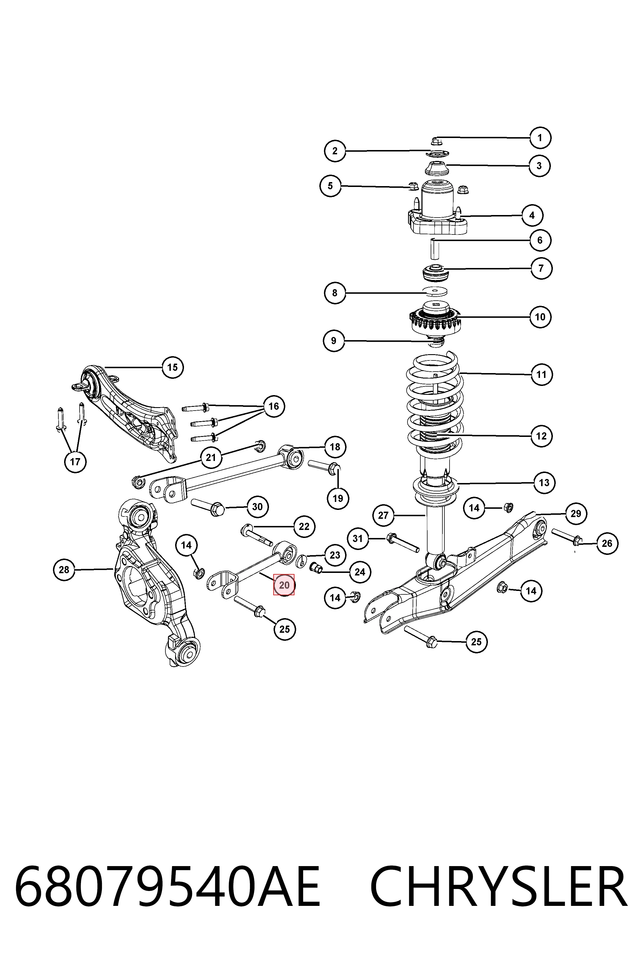 68079540AE Chrysler Barra transversal de suspensão traseira