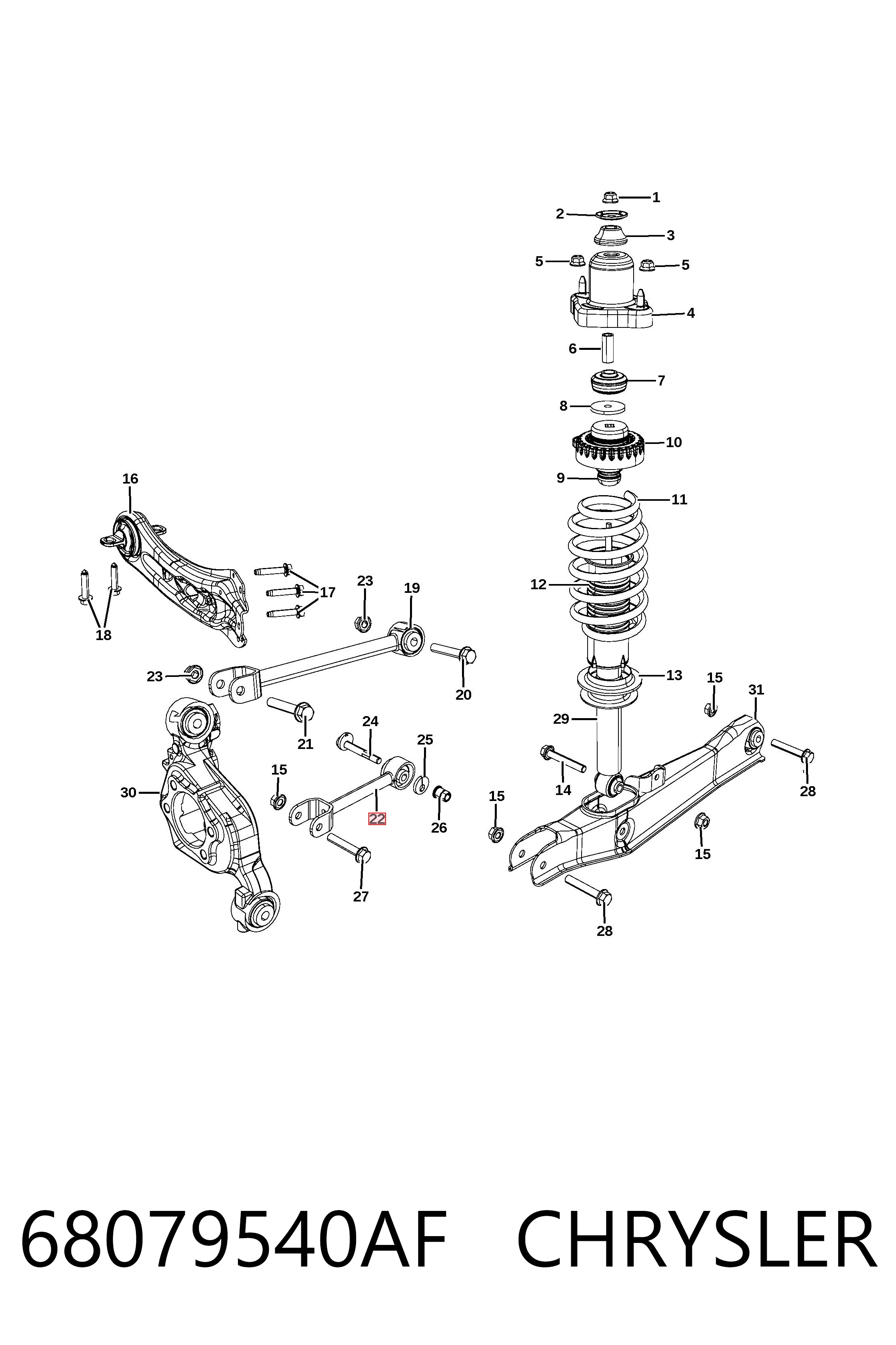68079540AF Chrysler Barra transversal de suspensão traseira