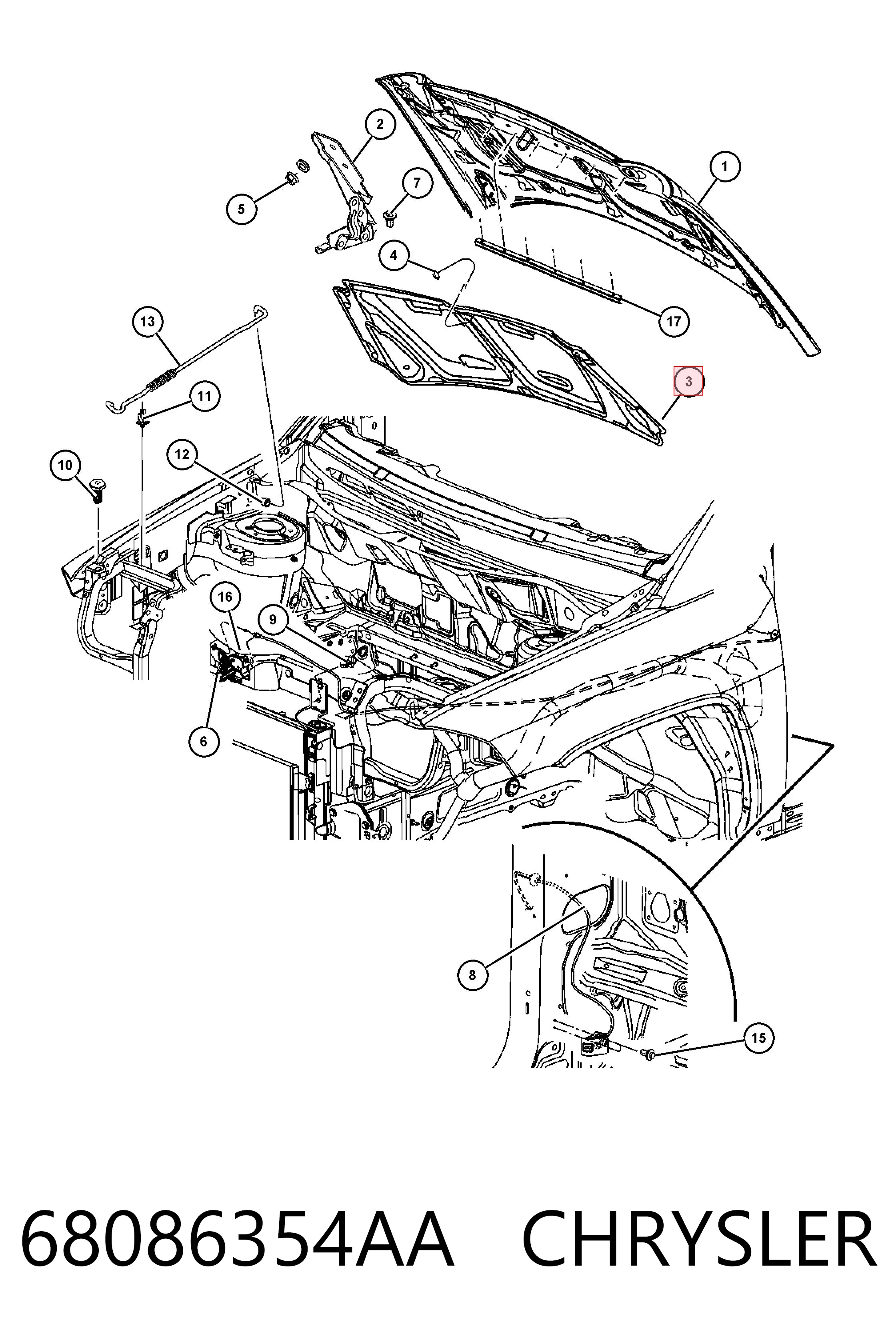 68086354AA Chrysler Isolamento de ruído da capota