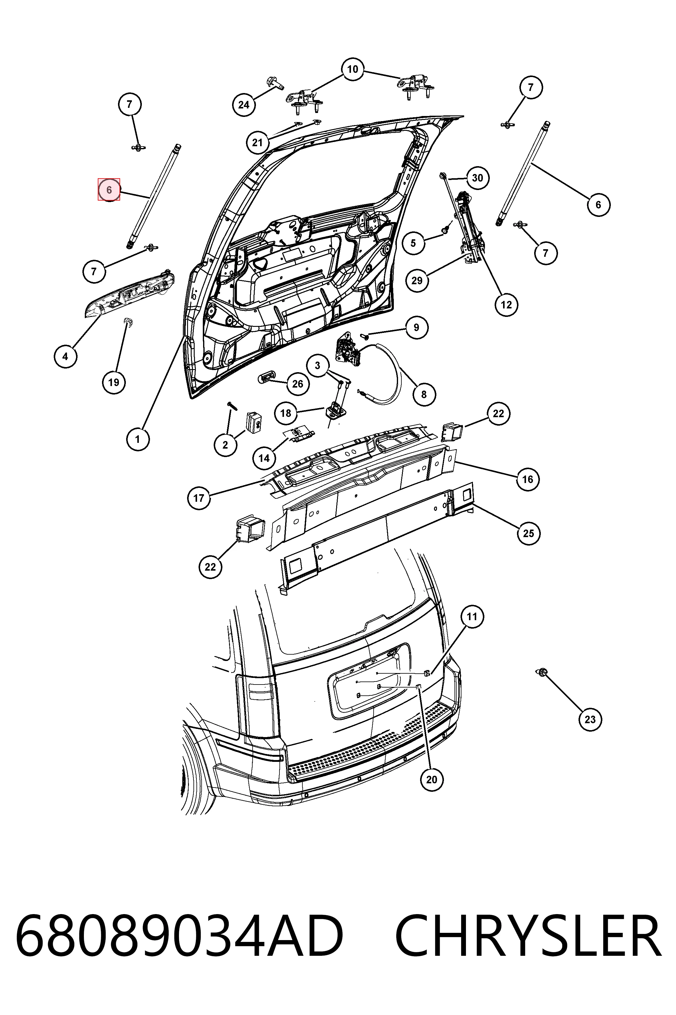 68089034AD Chrysler Amortecedor de tampa de porta-malas (de 3ª/5ª porta traseira)