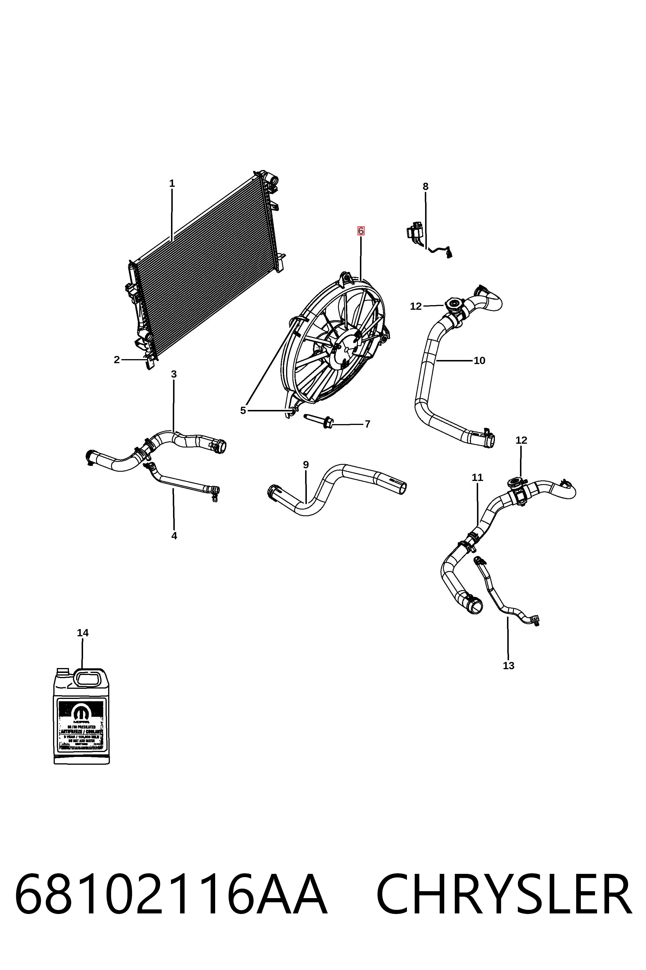 Ventilador elétrico de esfriamento montado (motor + roda de aletas) Dodge Journey  