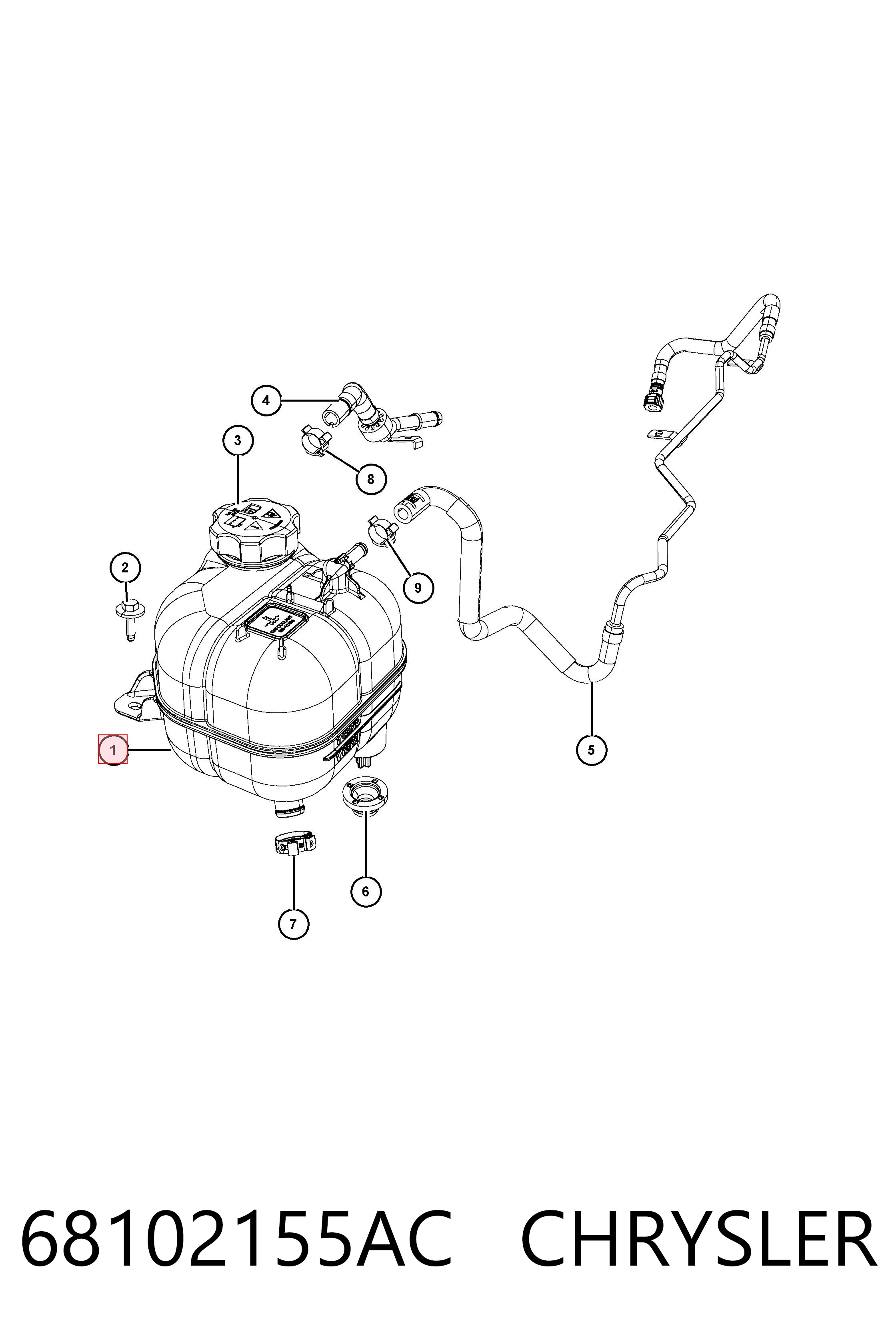 68102155AC Chrysler Tanque de expansão do sistema de esfriamento
