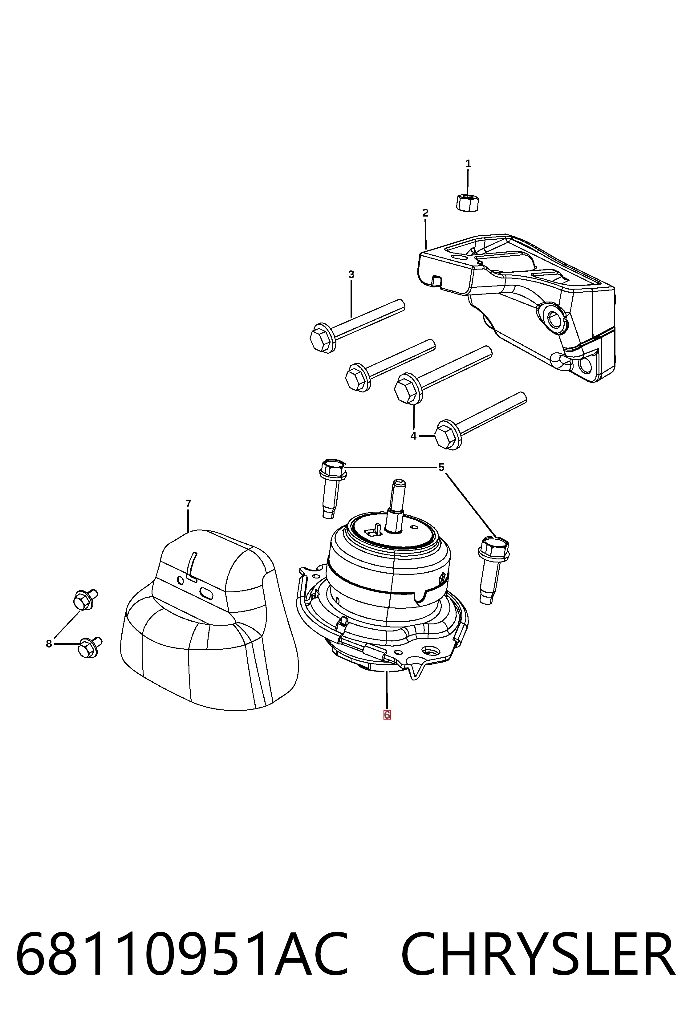 68110951AC Chrysler Coxim (suporte) direito de motor