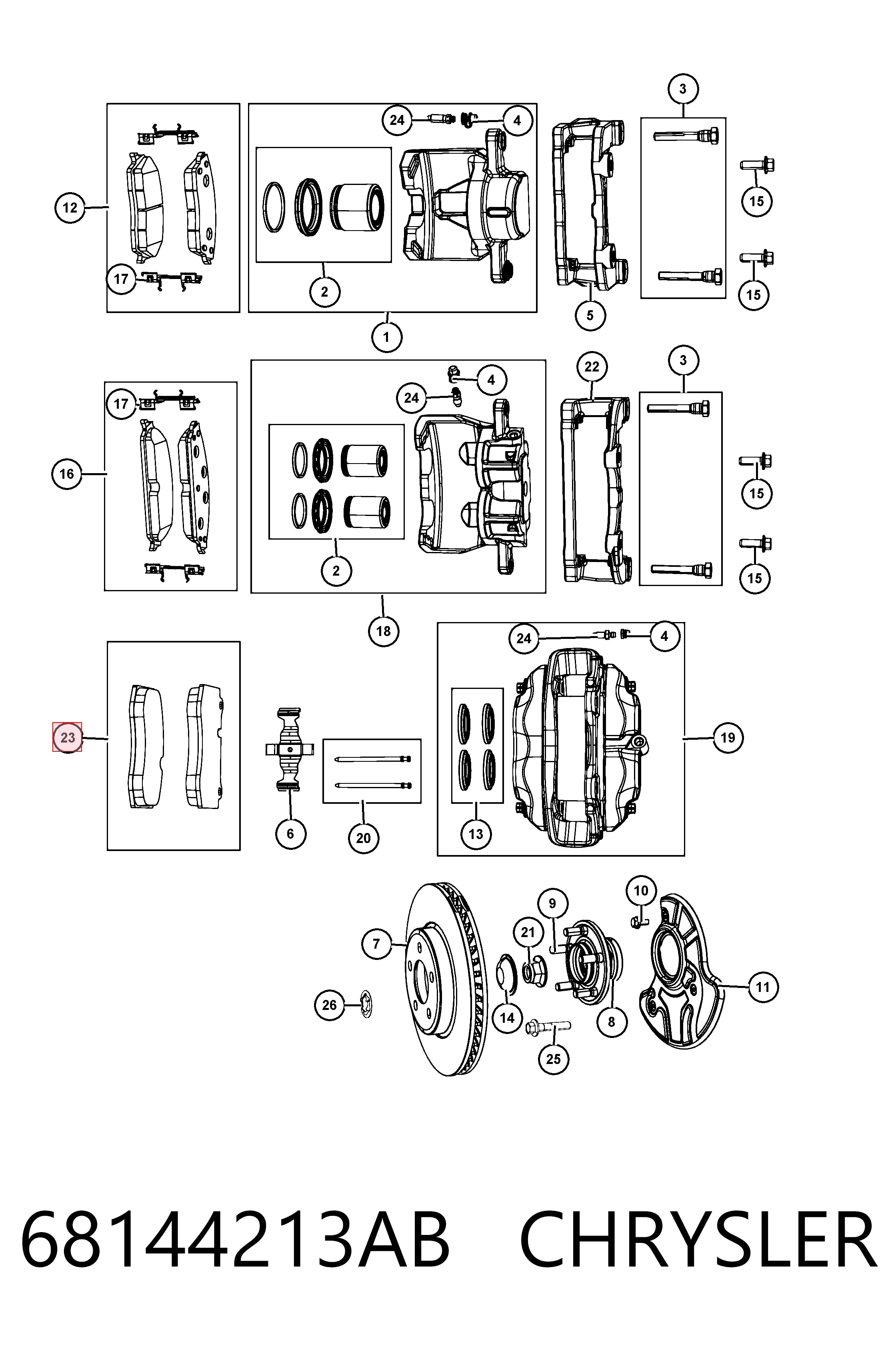 68144213AB Chrysler Sapatas do freio dianteiras de disco