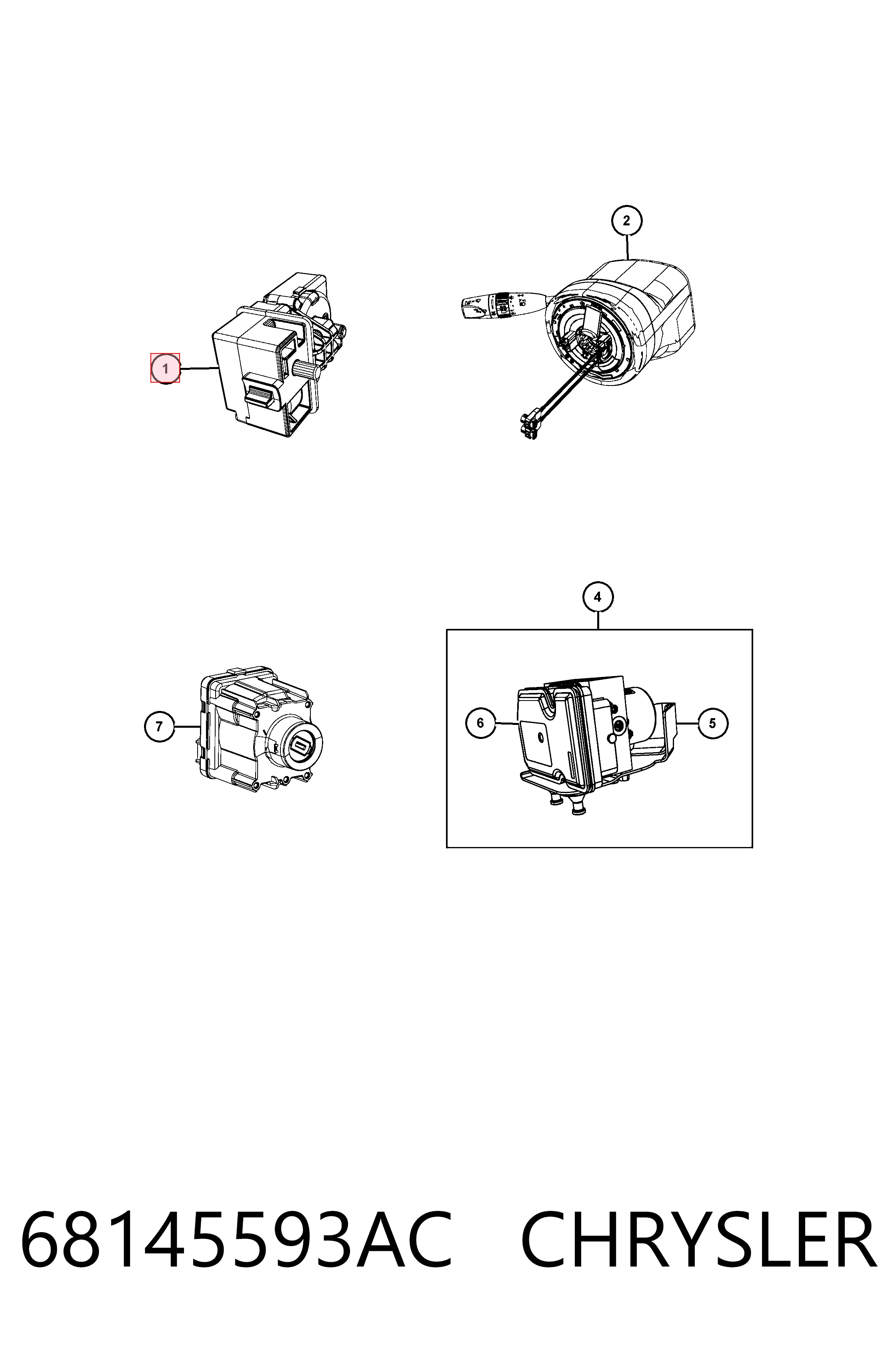K68145593AF Fiat/Alfa/Lancia Mecanismo de bloqueio do volante de direção