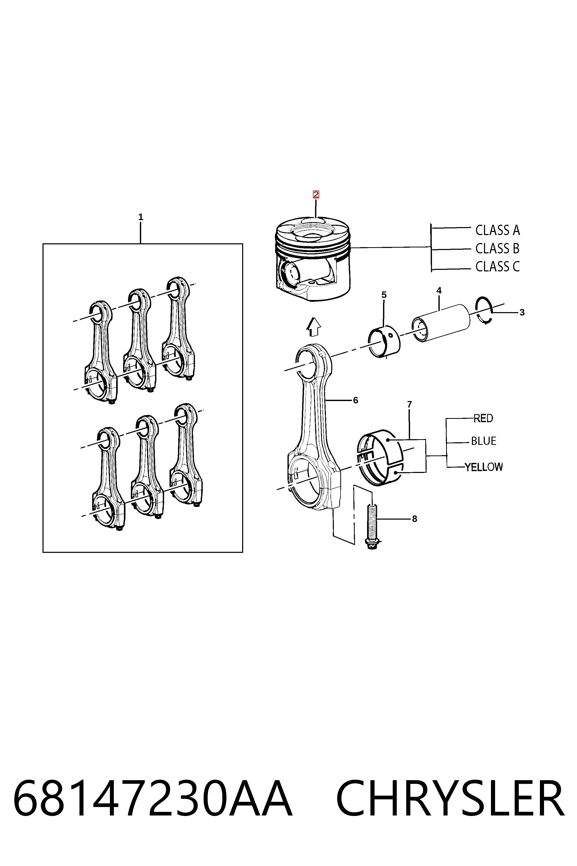 68147230AA Chrysler Pistão do kit para 1 cilindro, STD