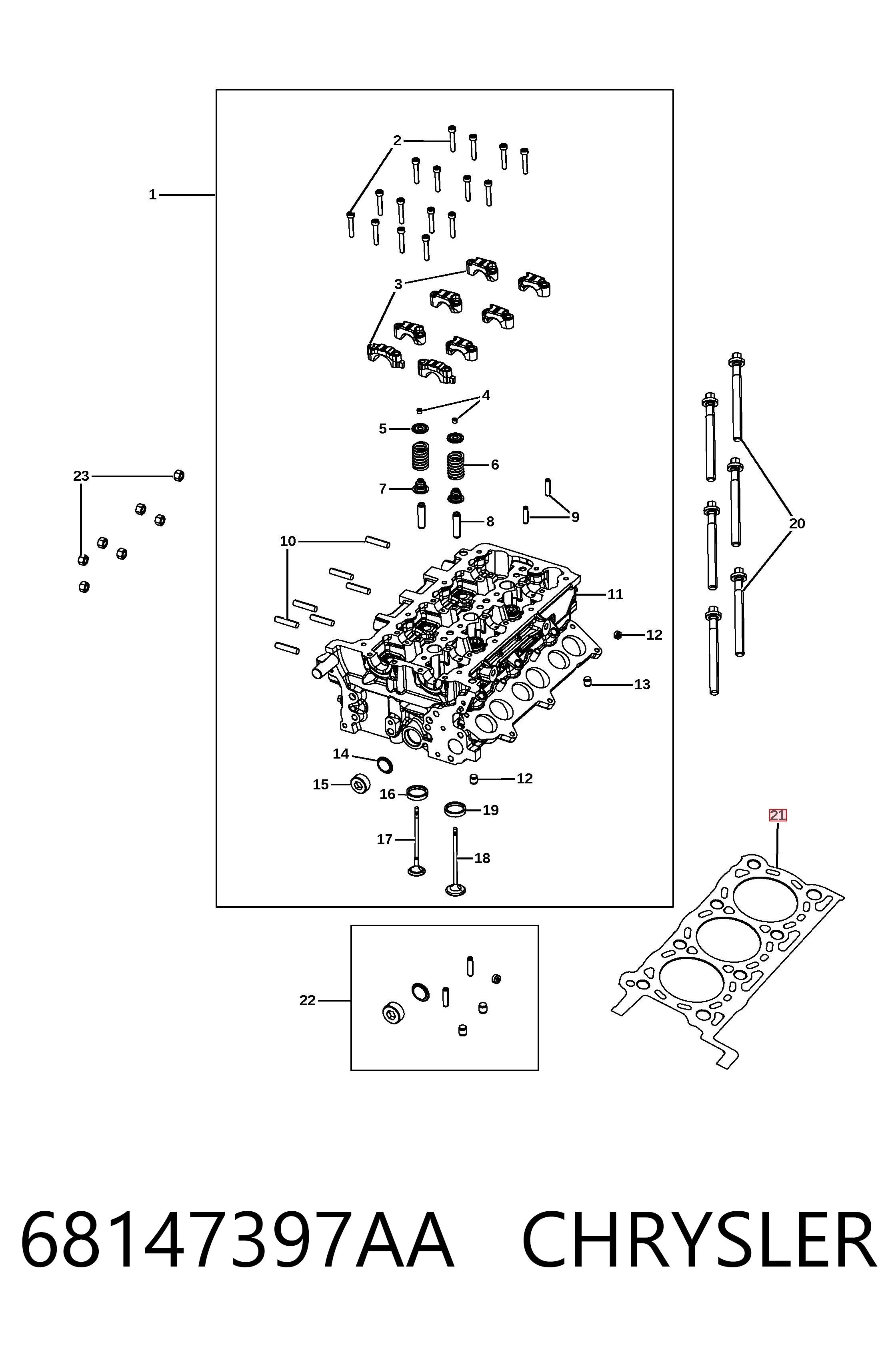 68147397AA Chrysler Vedante direito de cabeça de motor (CBC)