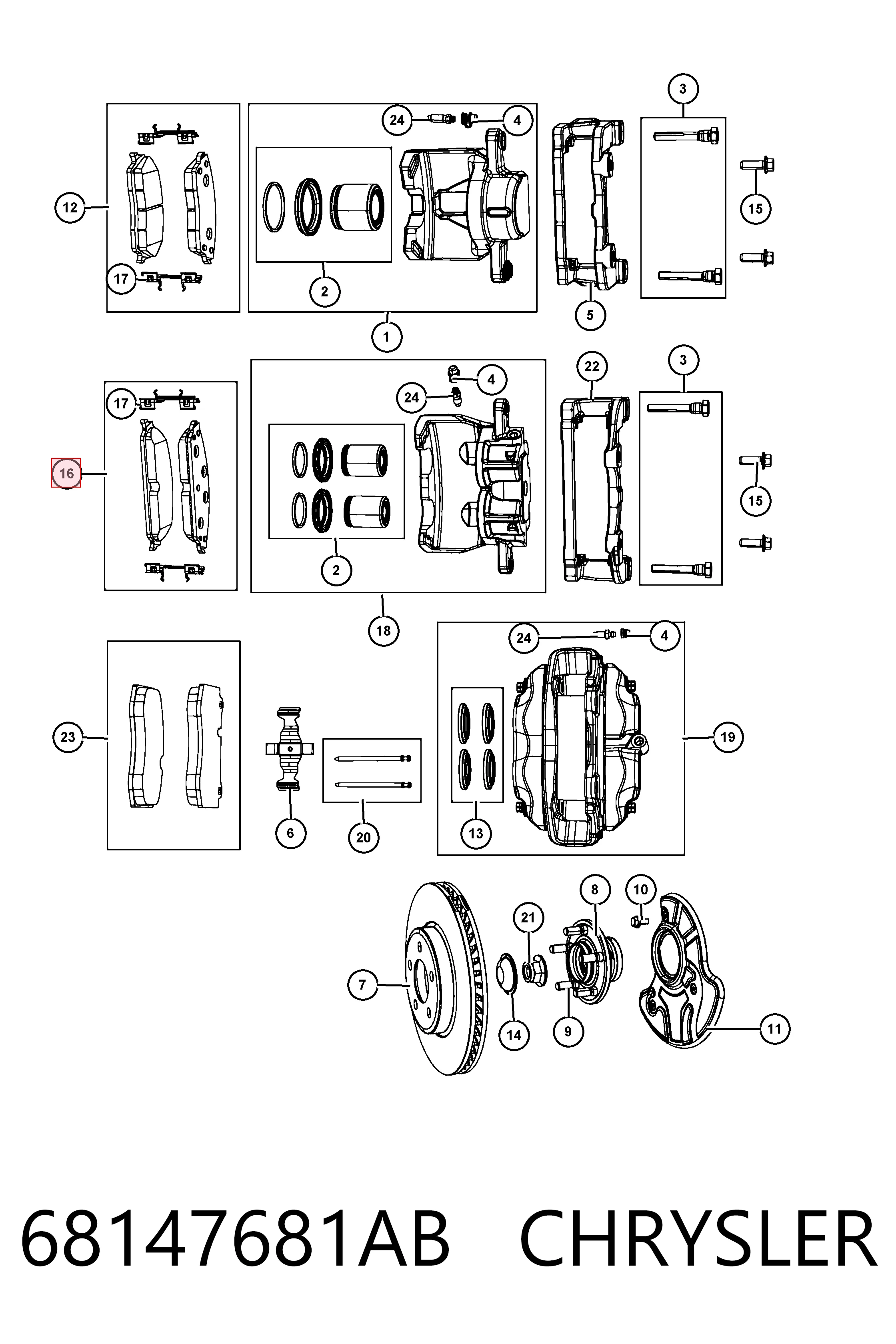68147681AB Chrysler Sapatas do freio dianteiras de disco