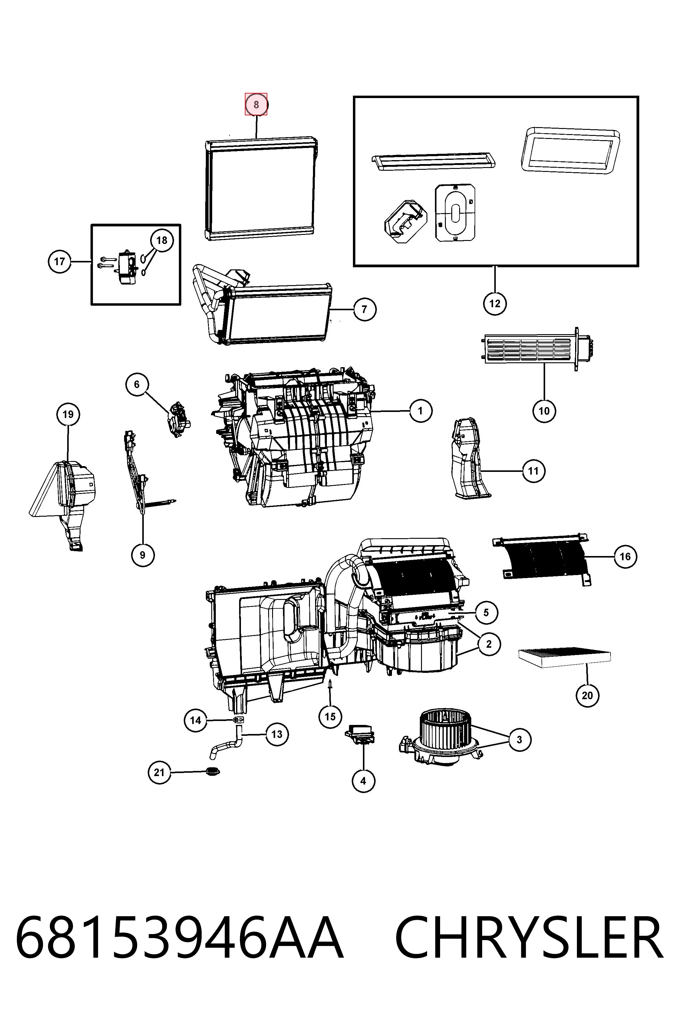 68153946AA Chrysler Vaporizador de aparelho de ar condicionado