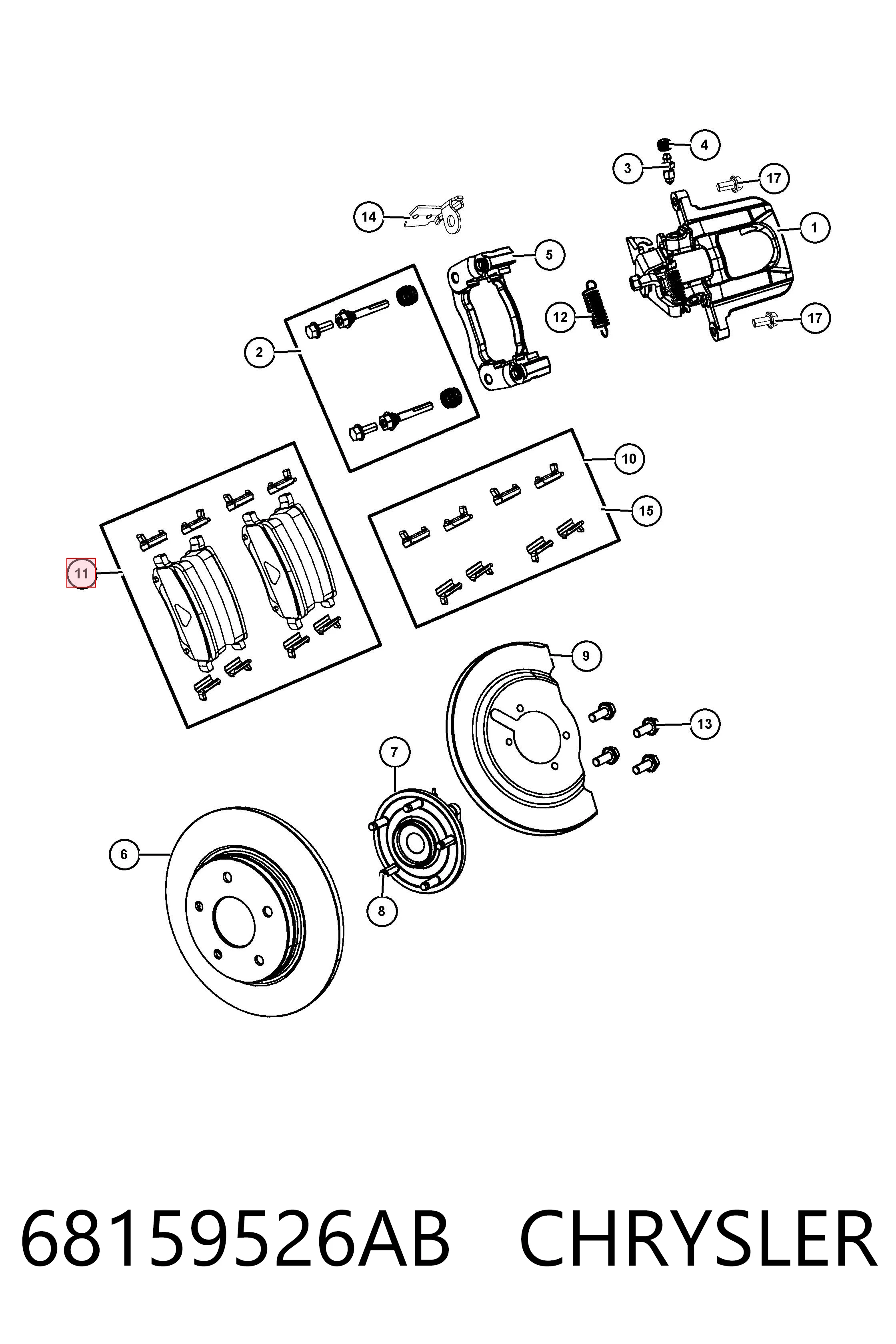 68159526AB Chrysler Sapatas do freio traseiras de disco
