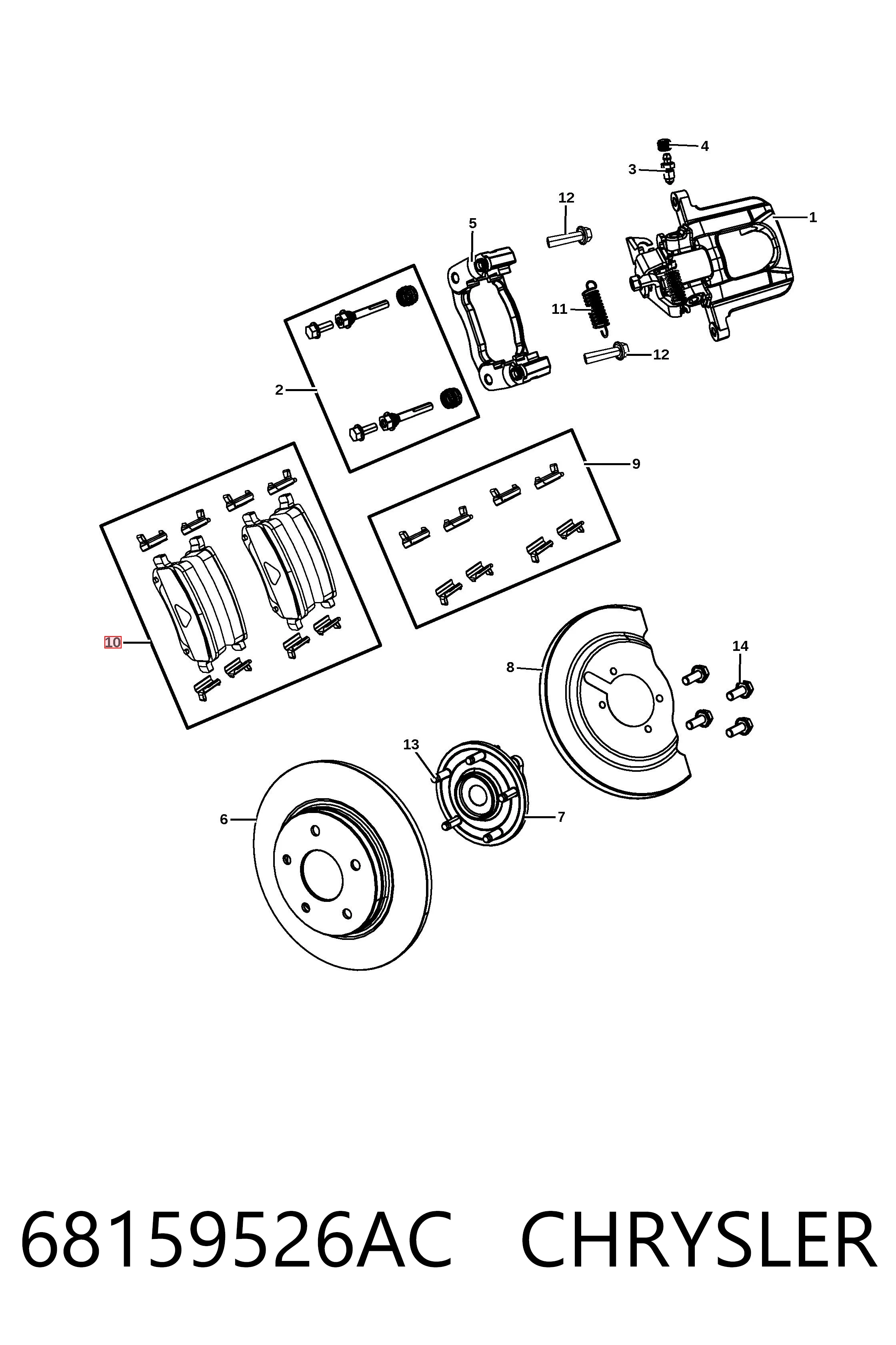 68159526AC Chrysler Sapatas do freio traseiras de disco