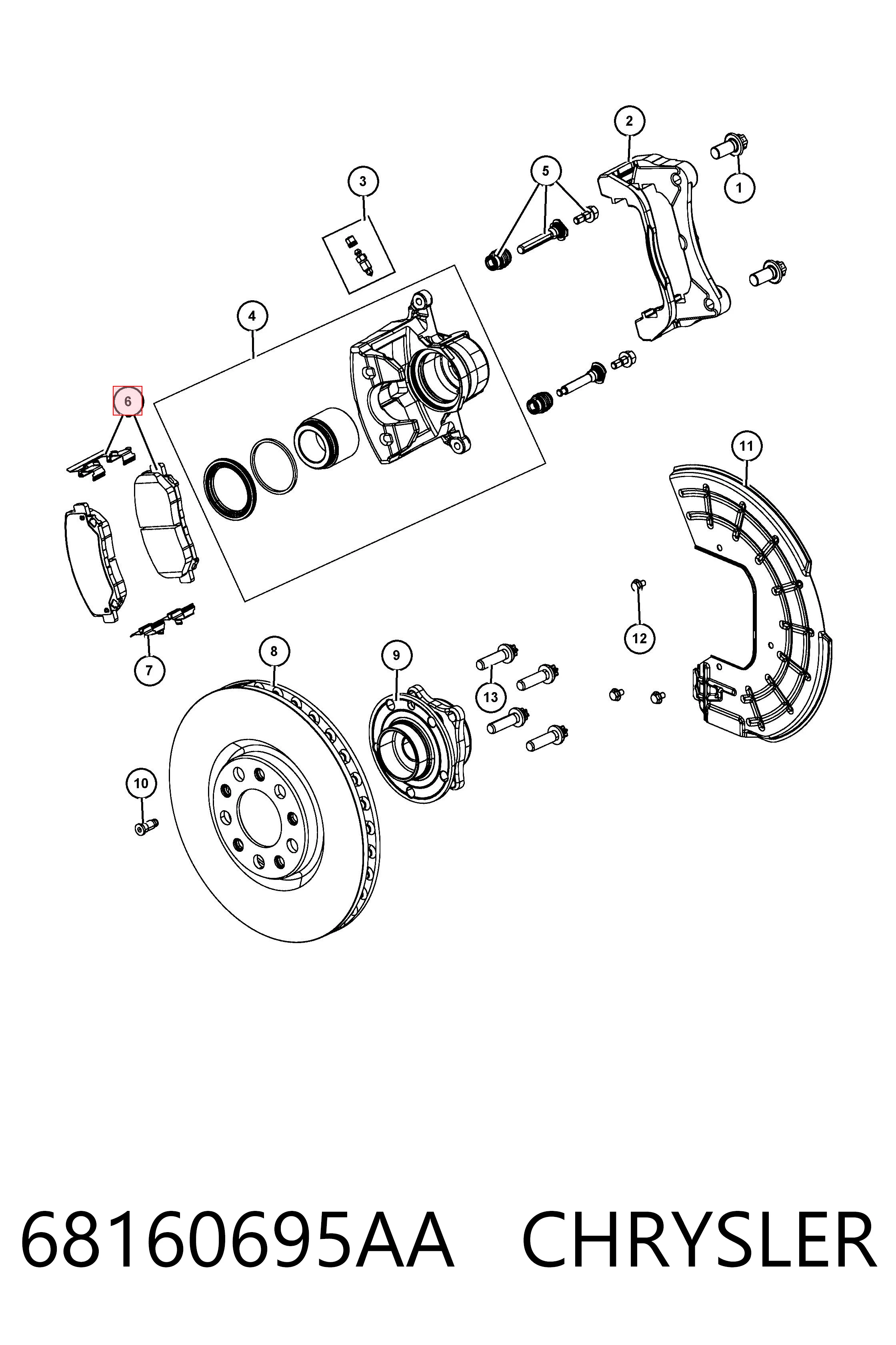 68160695AA Chrysler Sapatas do freio dianteiras de disco