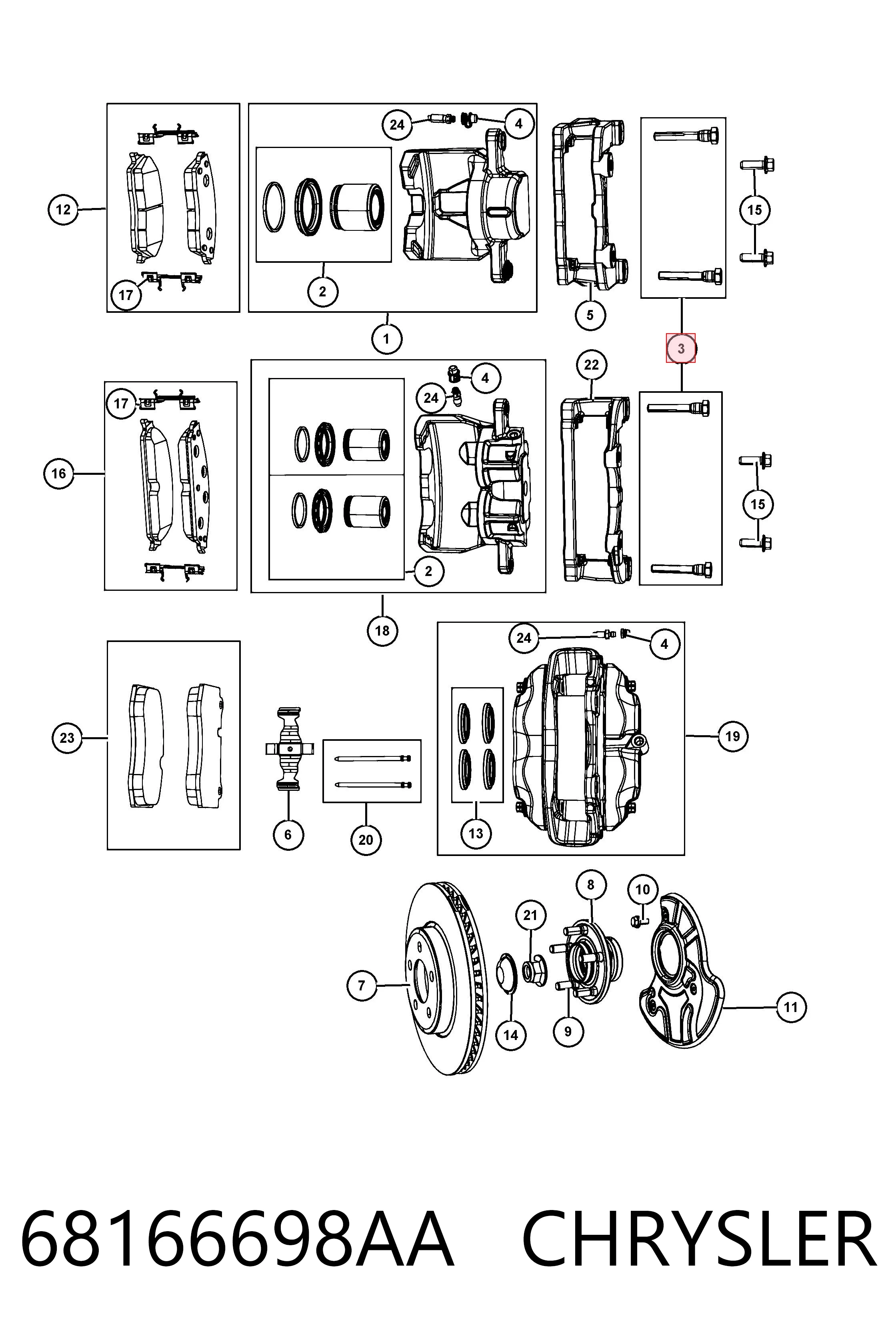 68166698AA Chrysler Kit de reparação de suporte do freio dianteiro