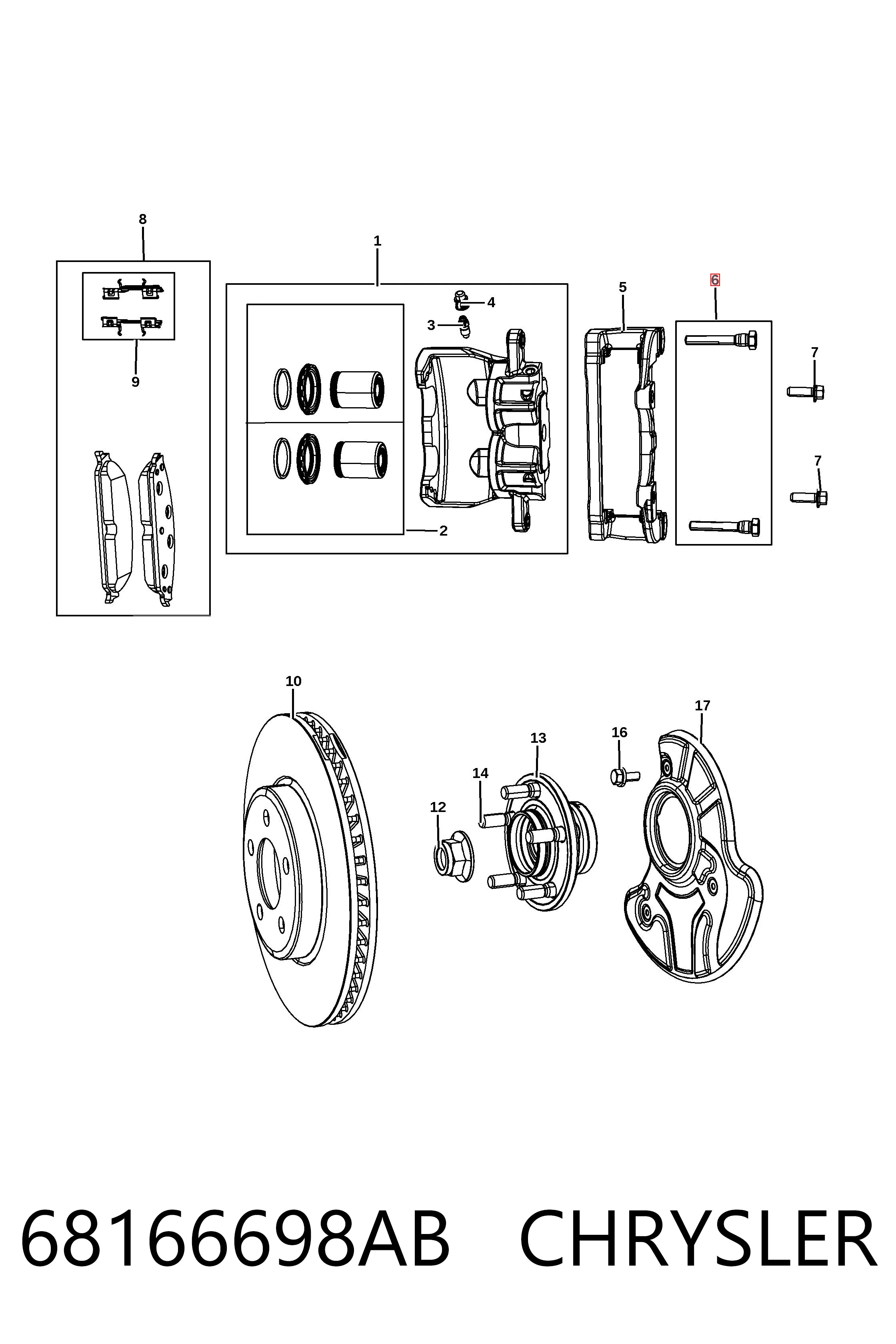 68166698AB Chrysler Kit de reparação de suporte do freio dianteiro