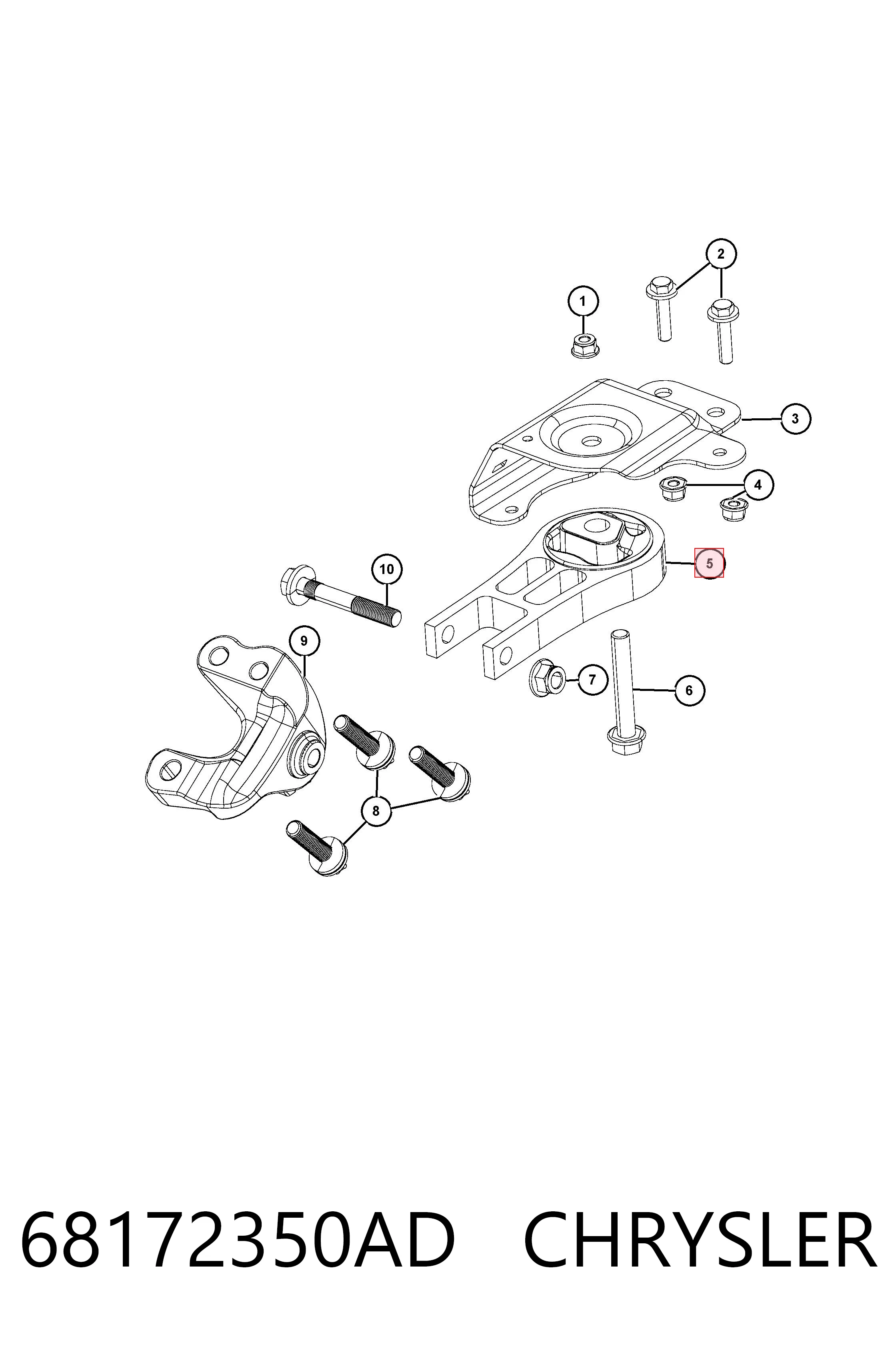 68172350AD Chrysler Coxim (suporte) traseiro de motor