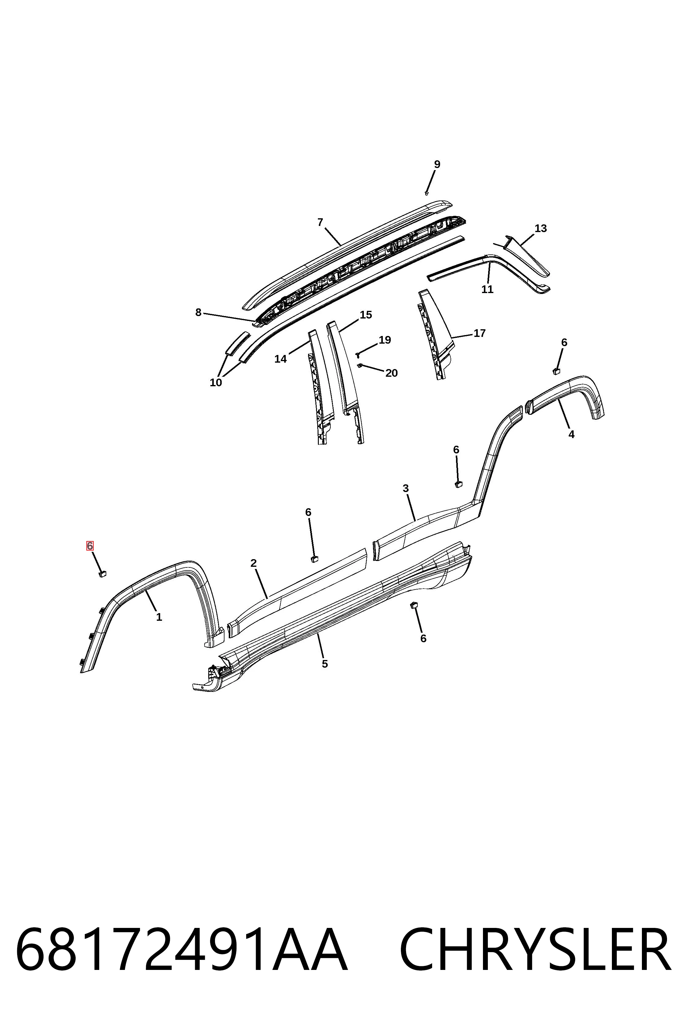 68172491AA Chrysler Braçadeira (cápsula) de fixação de moldura da porta
