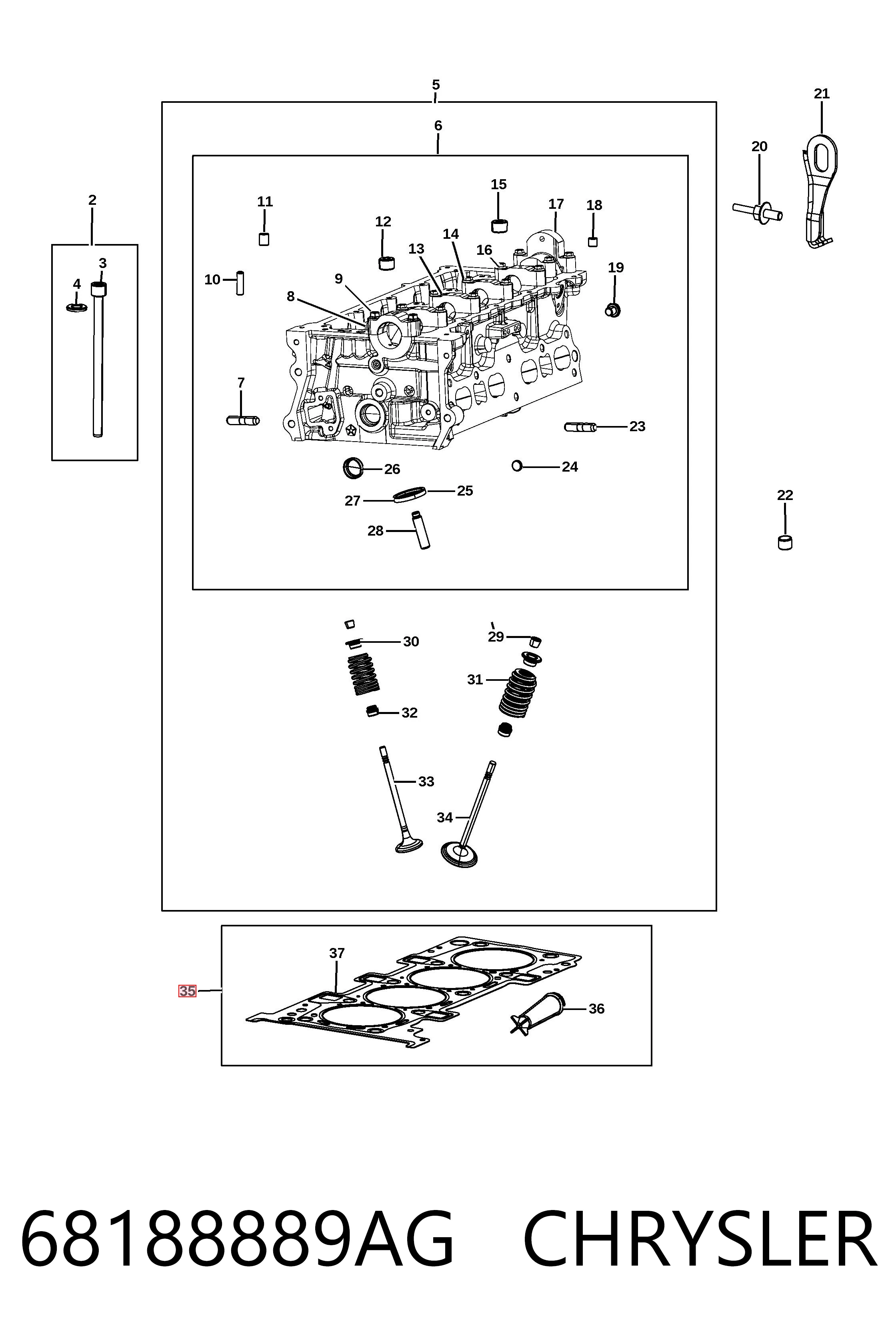 Vedante de cabeça de motor (CBC) Fiat/Alfa/Lancia K68188889AG