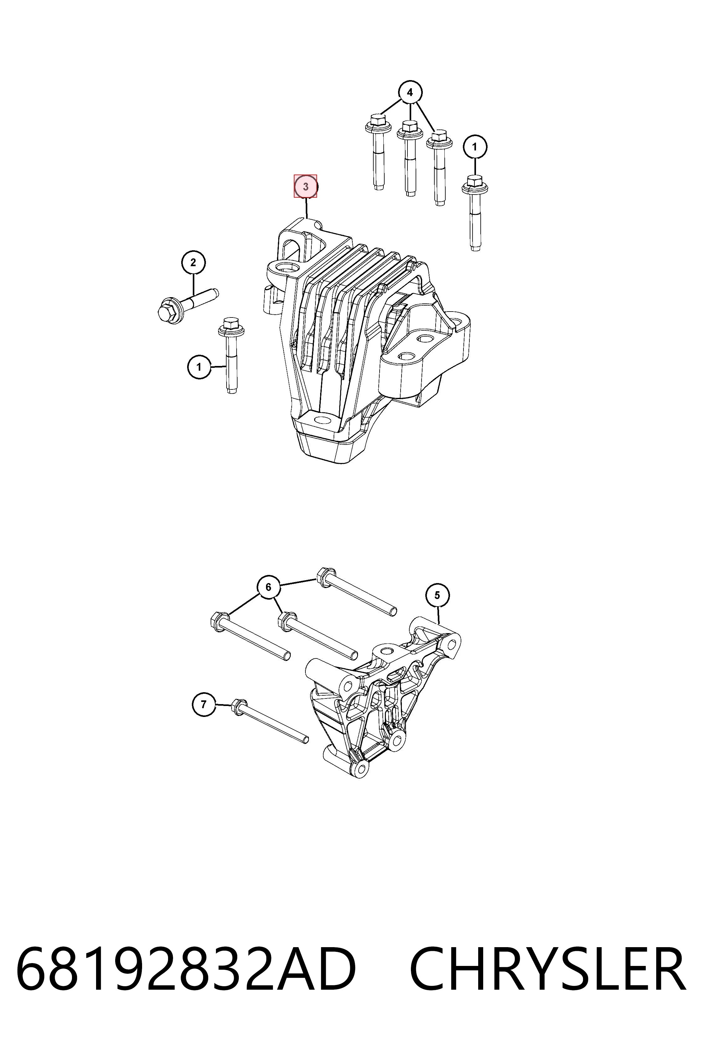 68192832AD Chrysler Coxim (suporte) direito de motor