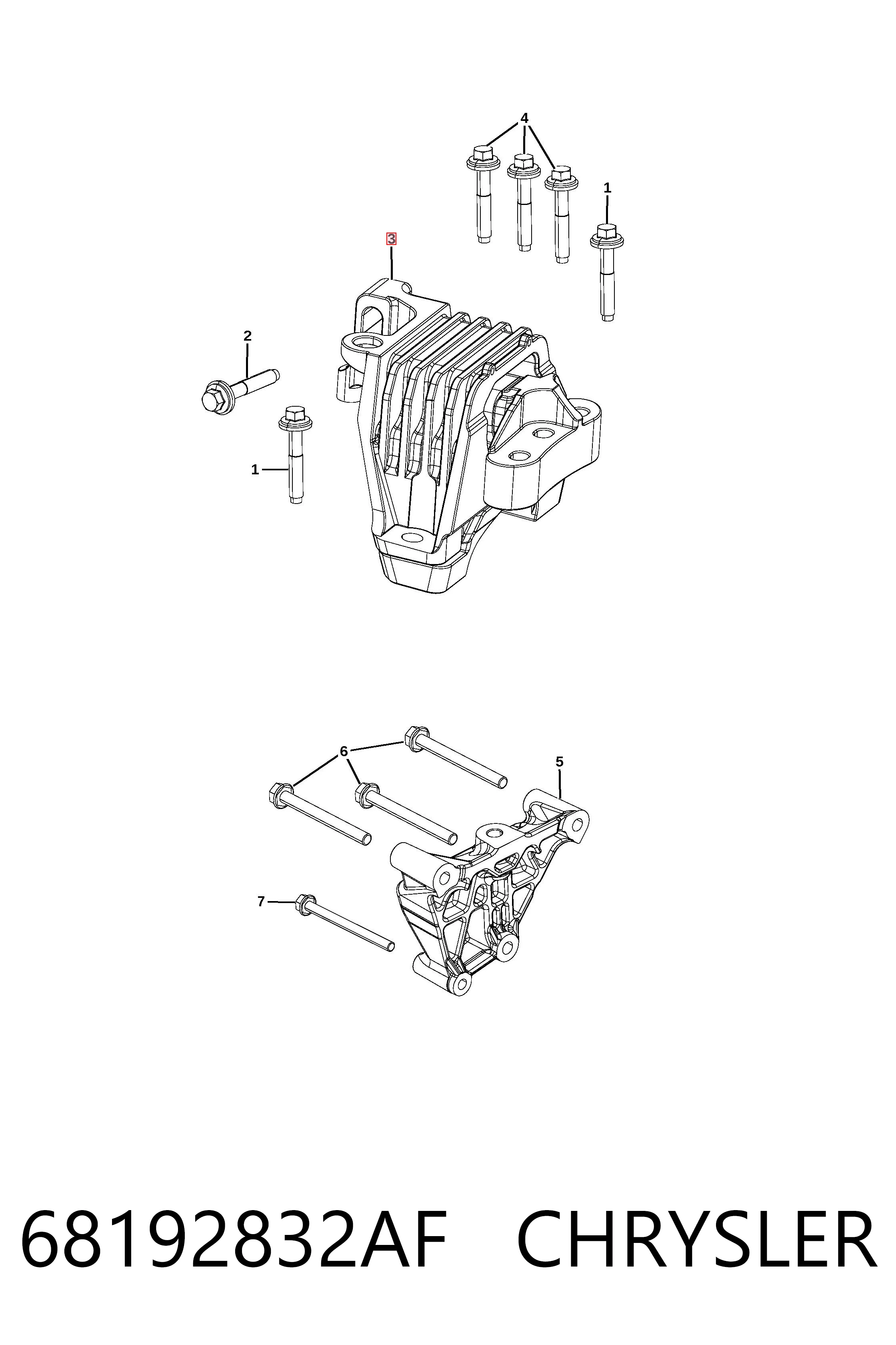 68192832AF Chrysler Coxim (suporte) direito de motor