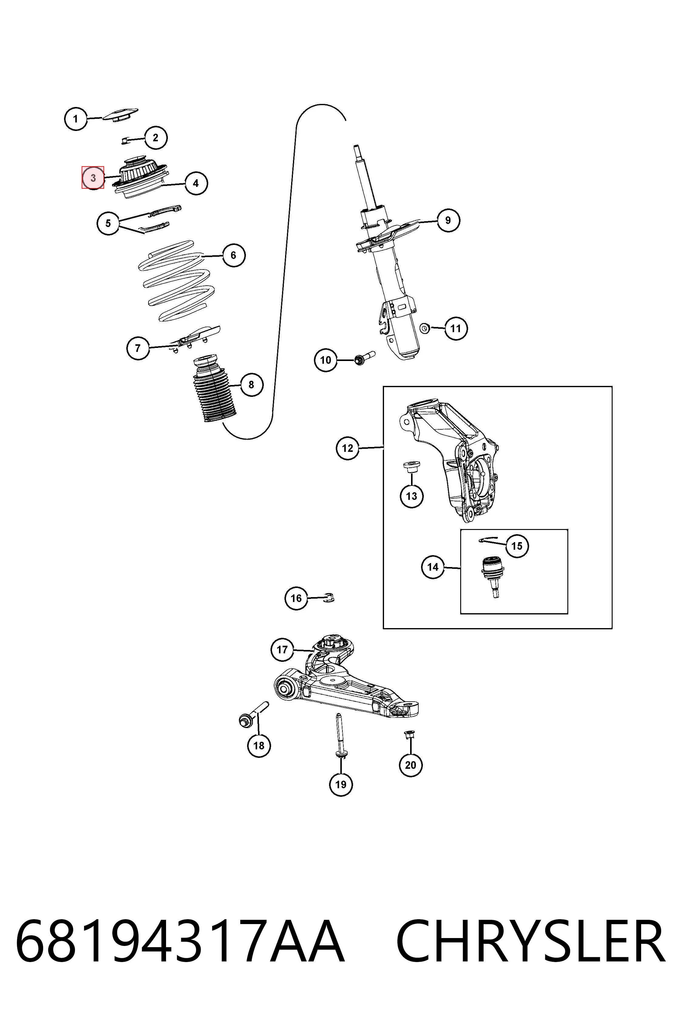 68194317AA Chrysler Suporte de amortecedor dianteiro esquerdo