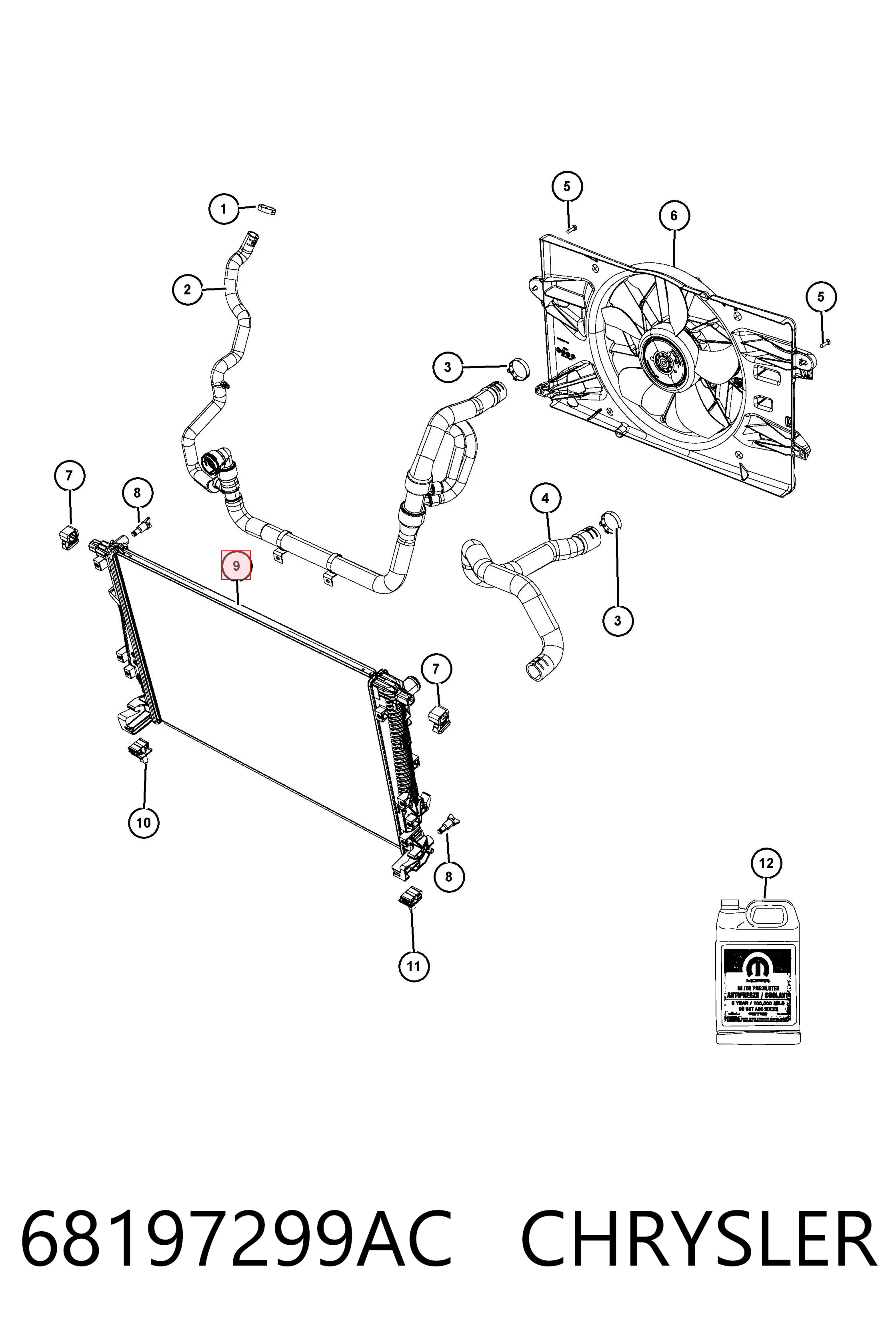 68197299AC Chrysler Radiador de esfriamento de motor