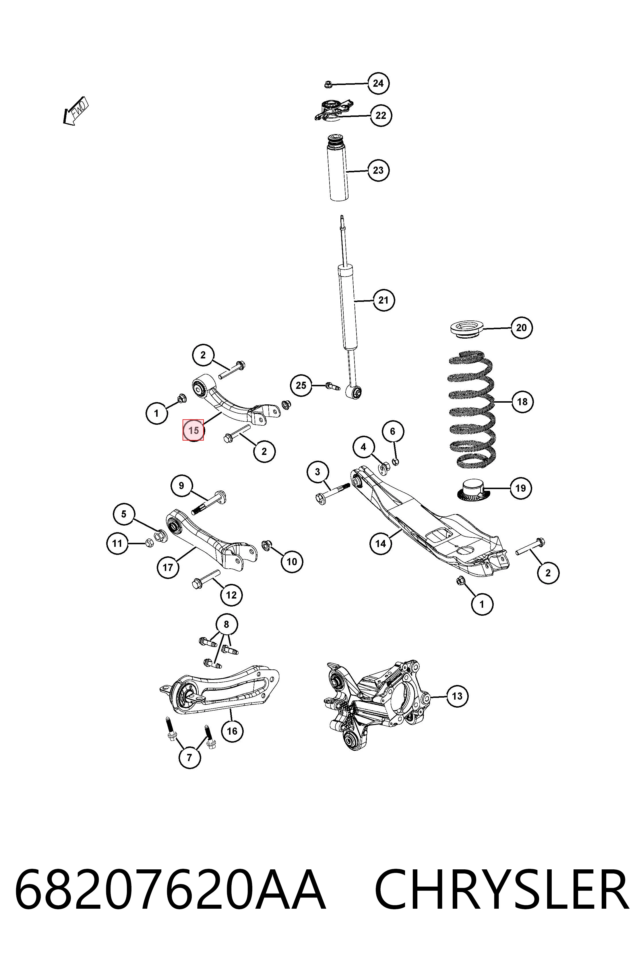 68207620AA Chrysler Braço oscilante de suspensão traseira transversal