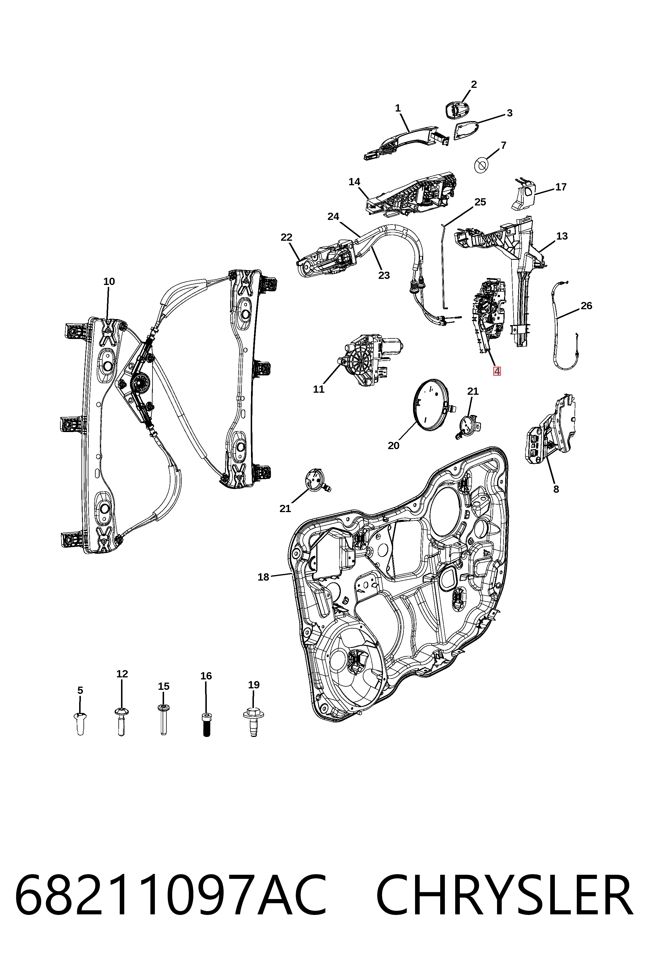 68211097AC Chrysler Fecho da porta dianteira esquerda