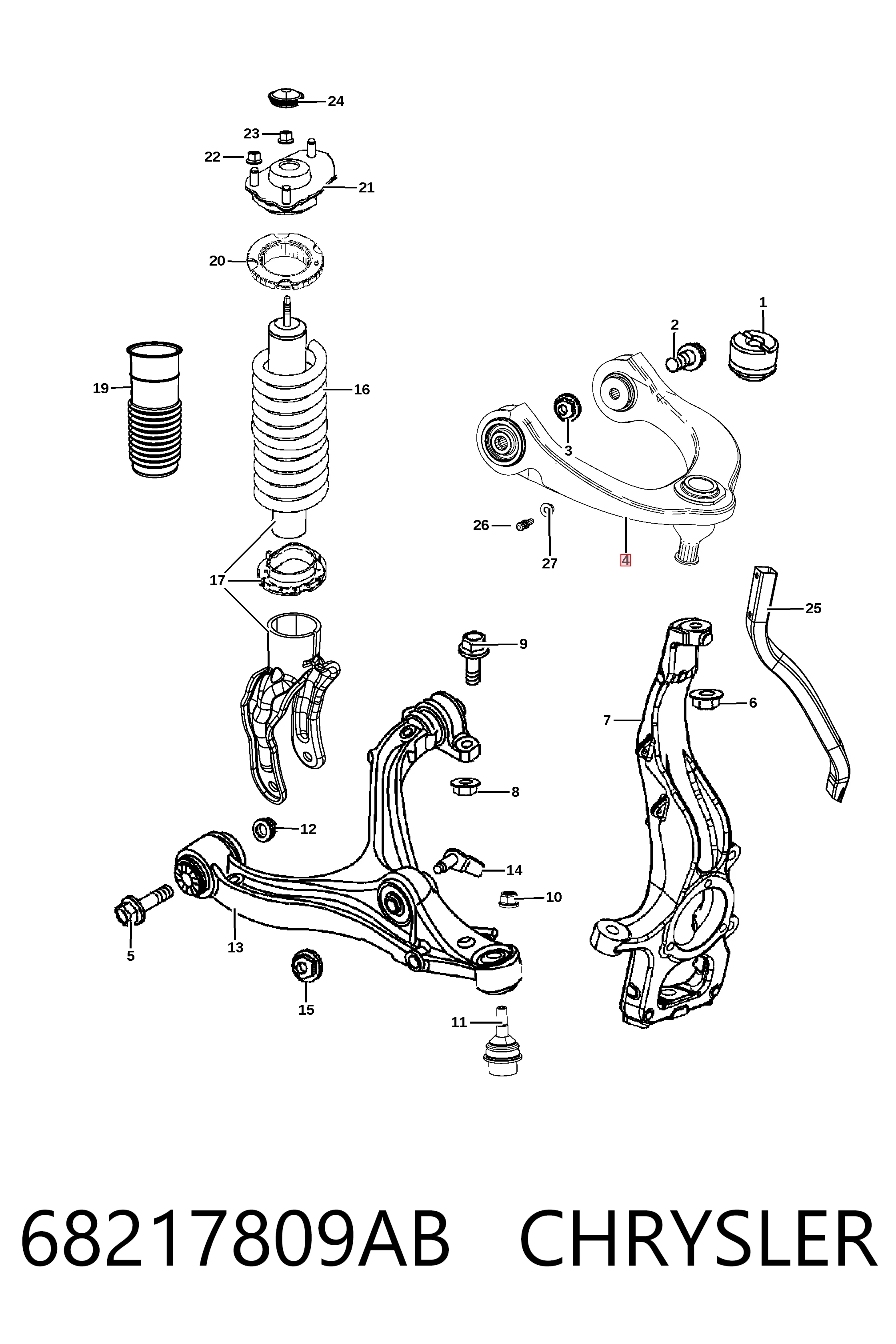 68217809AA Mercedes Braço oscilante superior esquerdo de suspensão dianteira