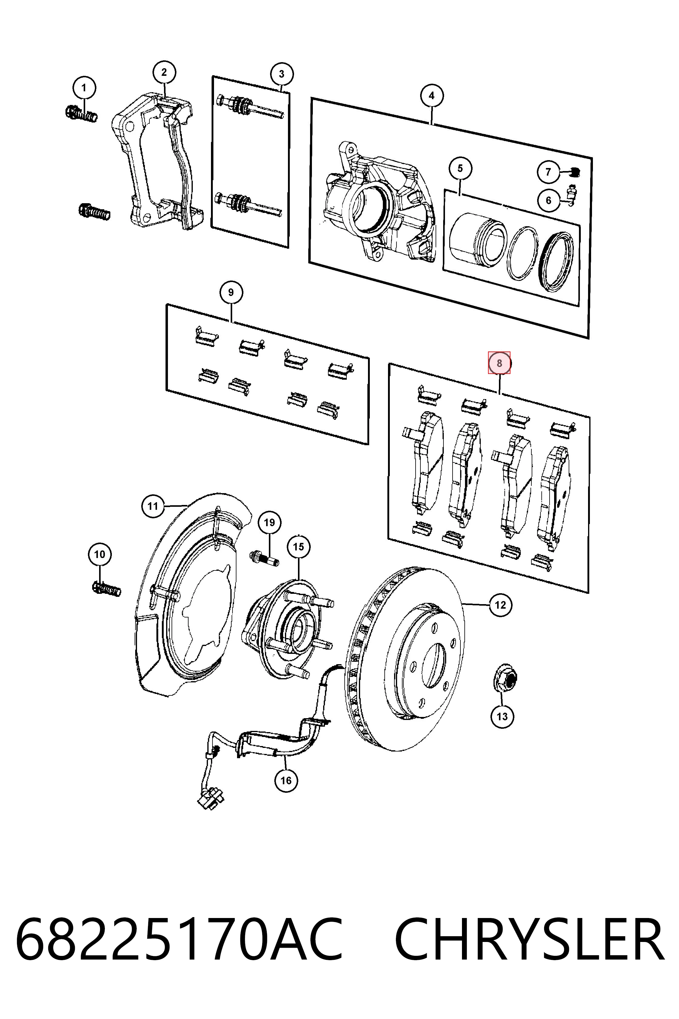 68225170AC Chrysler Sapatas do freio dianteiras de disco