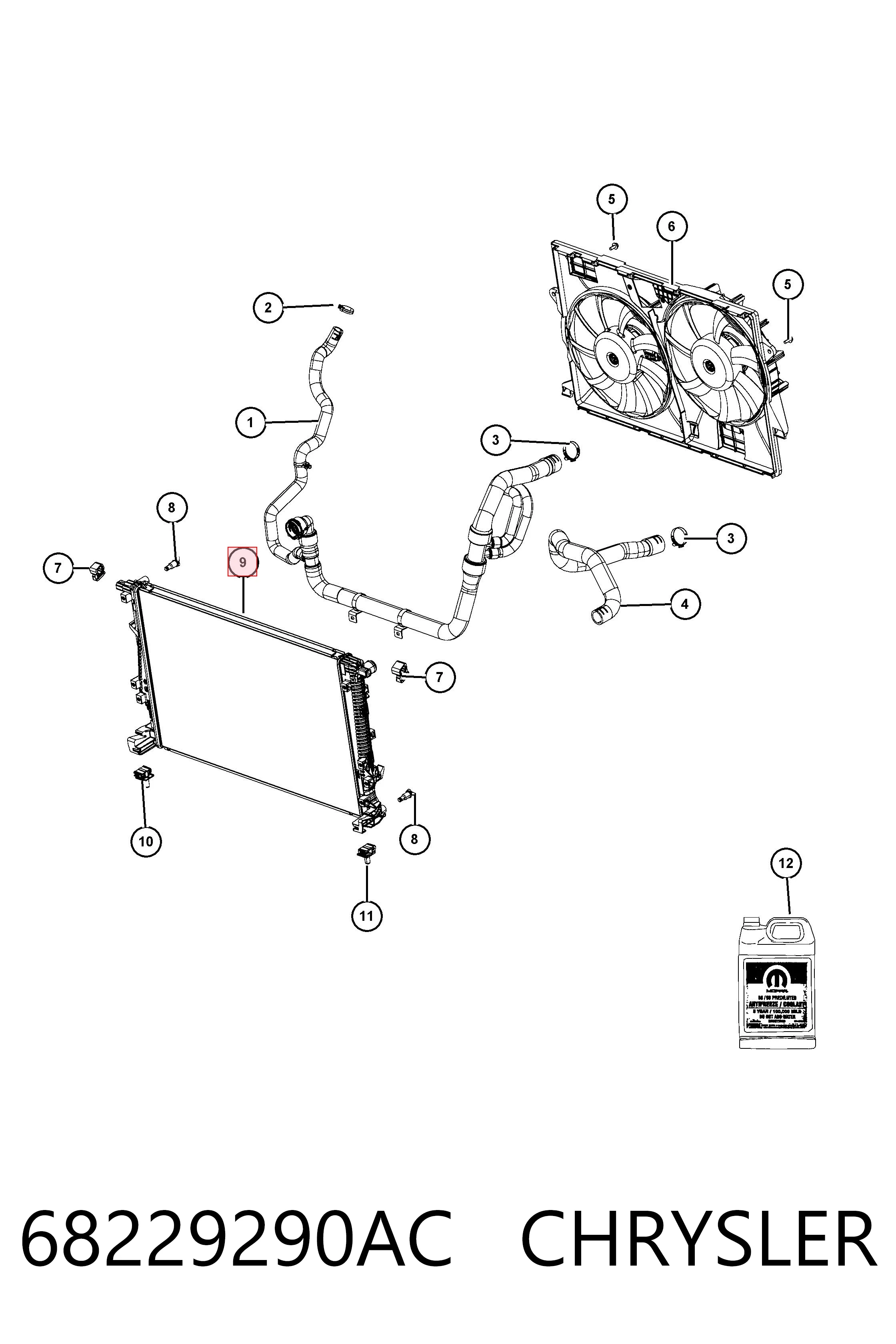 68229290AC Chrysler Radiador de esfriamento de motor