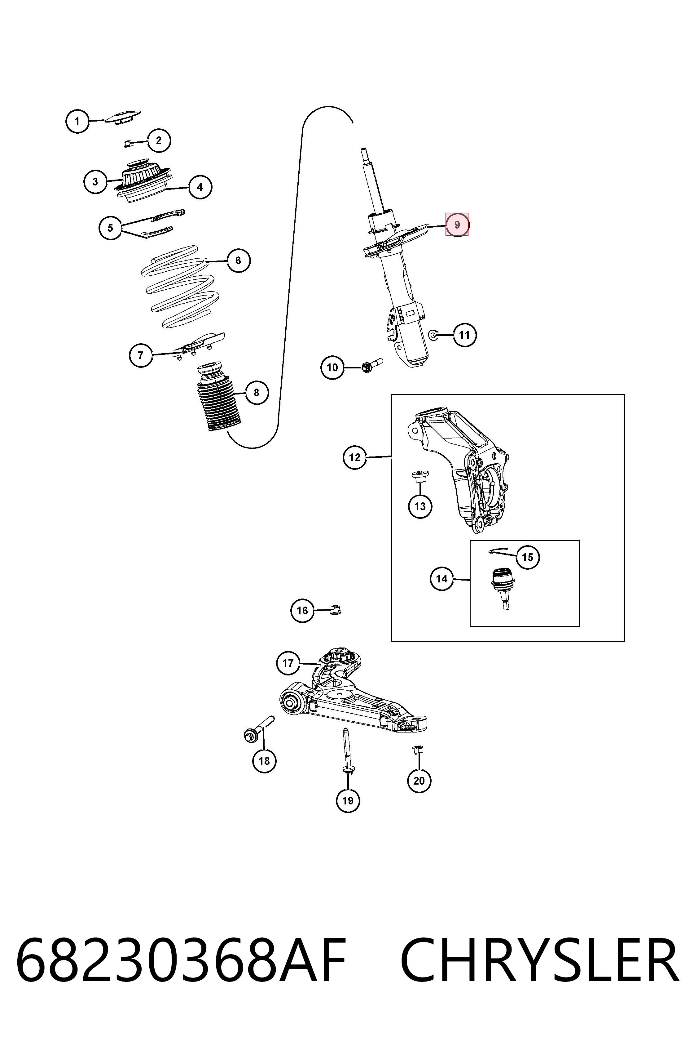 68230368AF Chrysler Amortecedor dianteiro esquerdo
