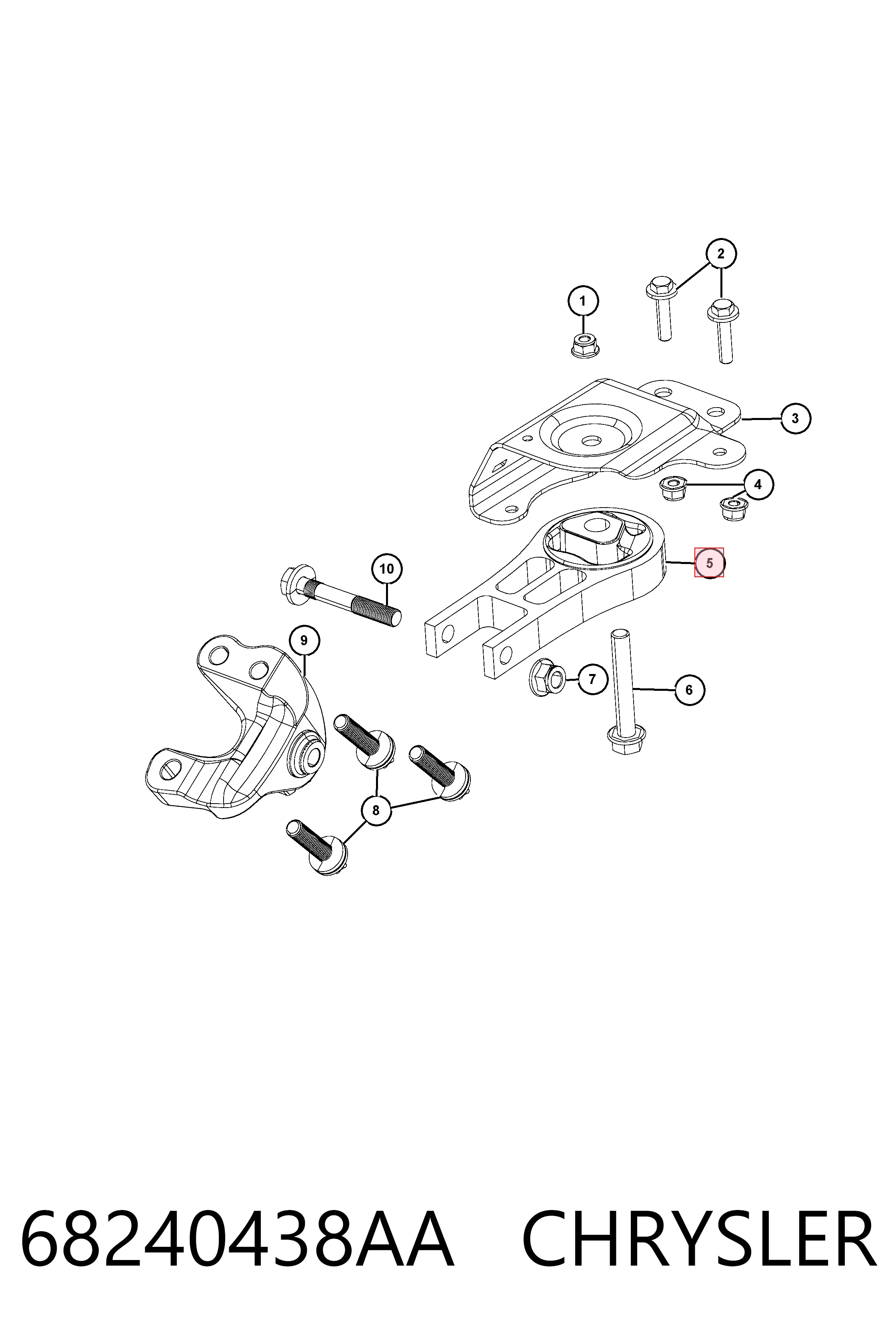 68240438AA Chrysler Coxim (suporte) traseiro de motor