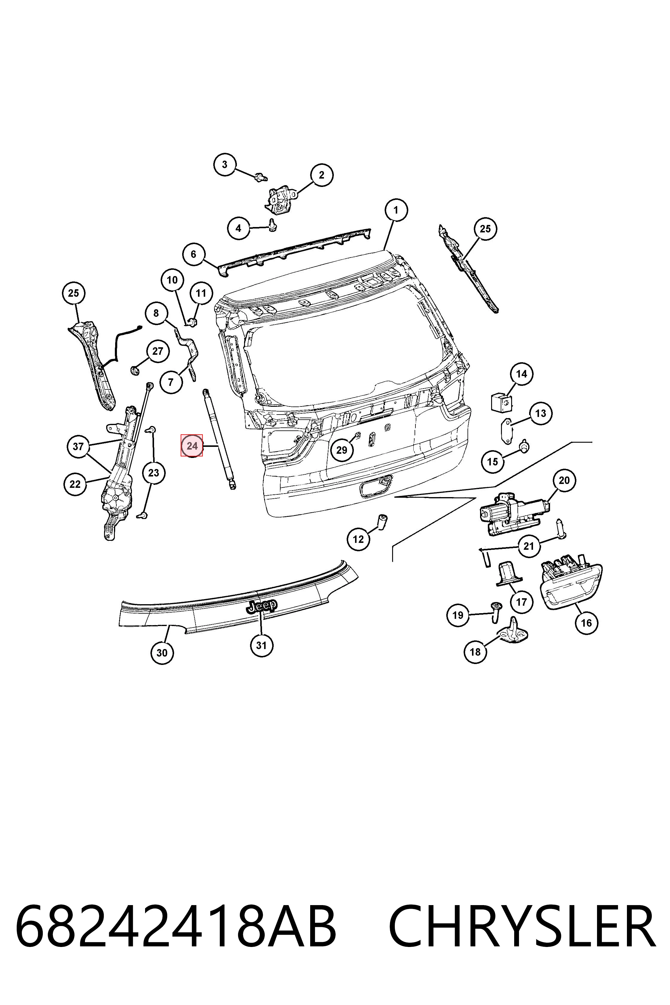 Amortecedor de tampa de porta-malas (de 3ª/5ª porta traseira) para Jeep Compass  MP