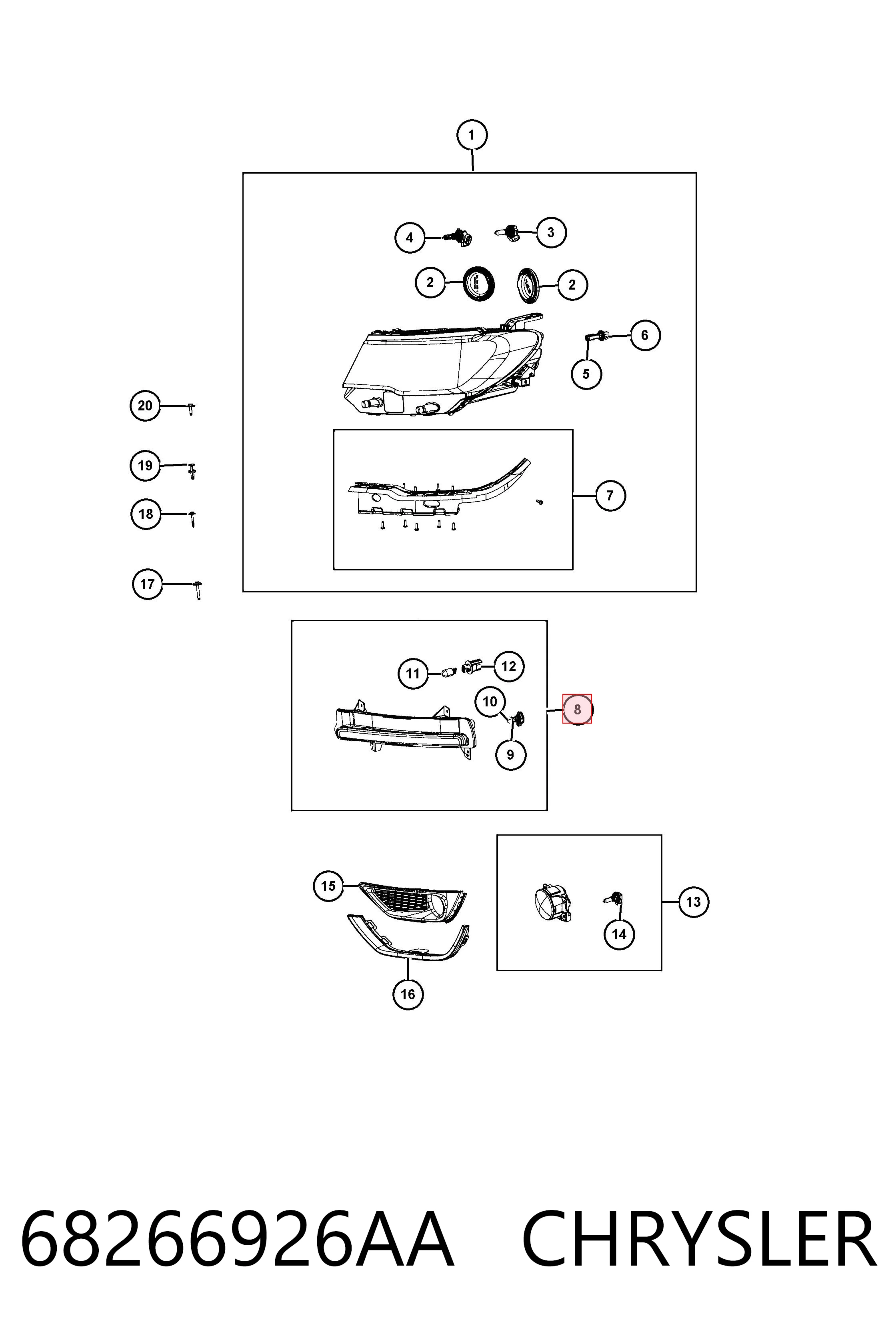 Luzes máximas direitas K68266926AB Fiat/Alfa/Lancia