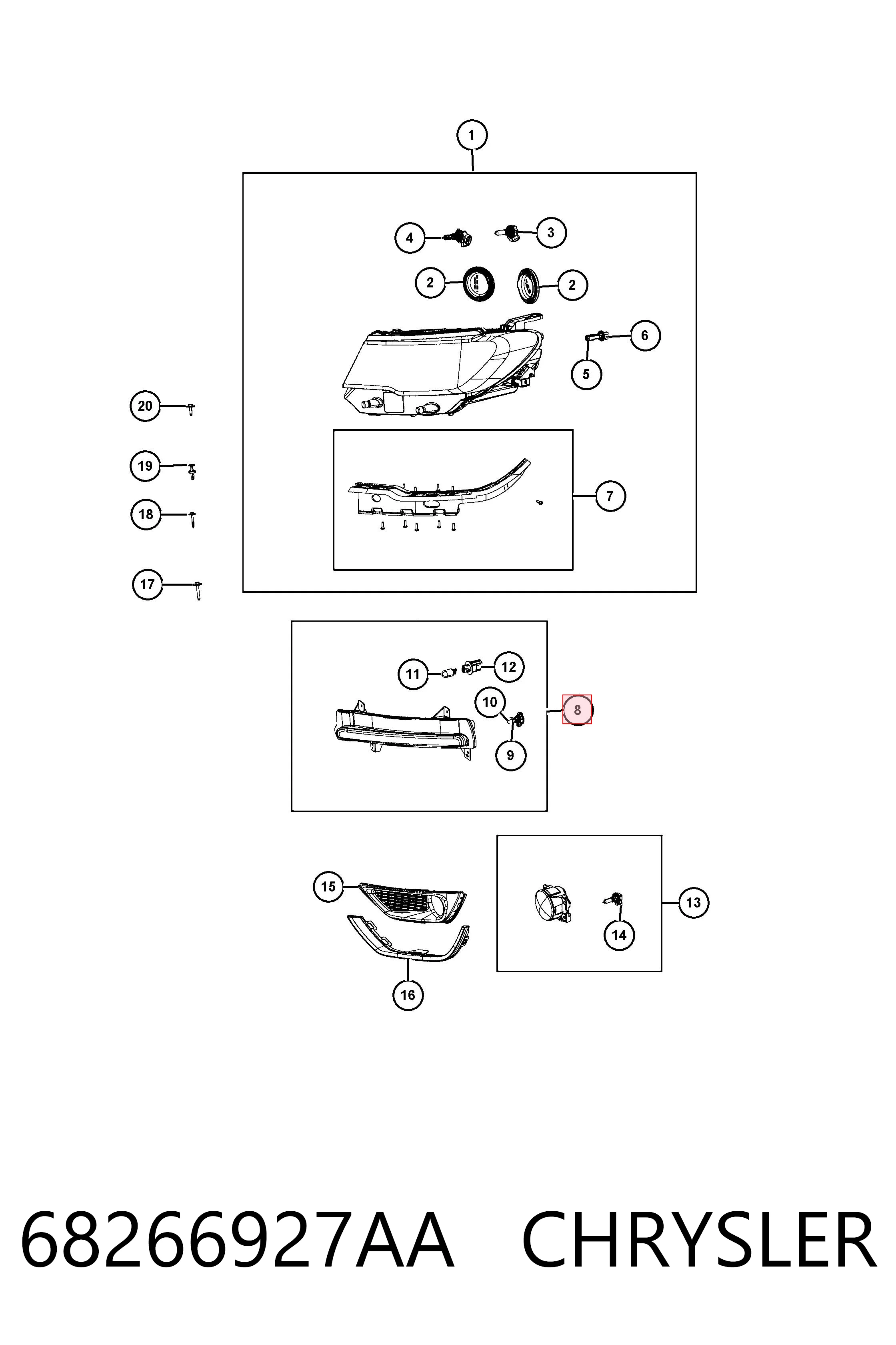 Luzes máximas esquerdas K68266927AB Fiat/Alfa/Lancia