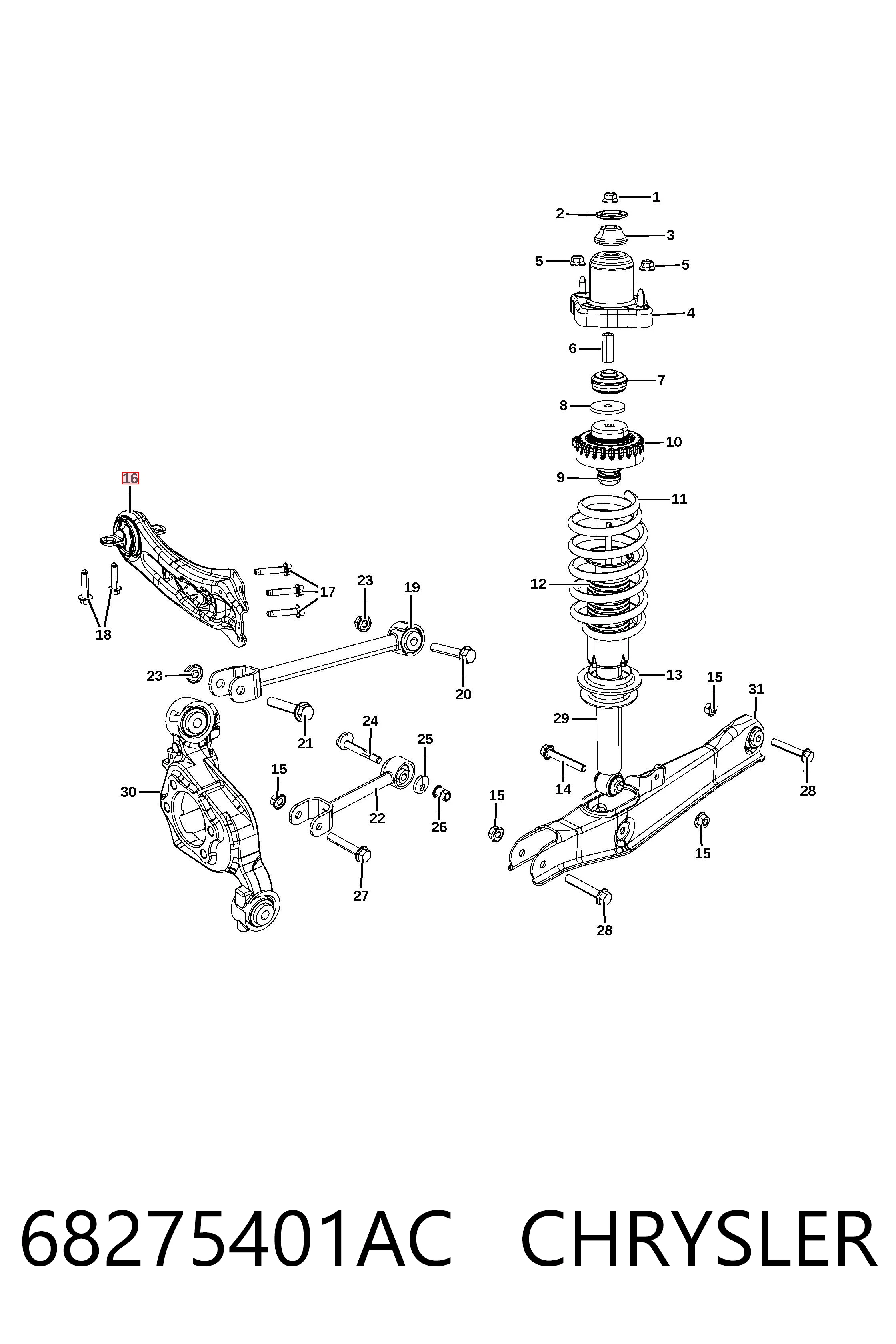 68275401AC Chrysler Braço oscilante (tração) longitudinal inferior direito de suspensão traseira