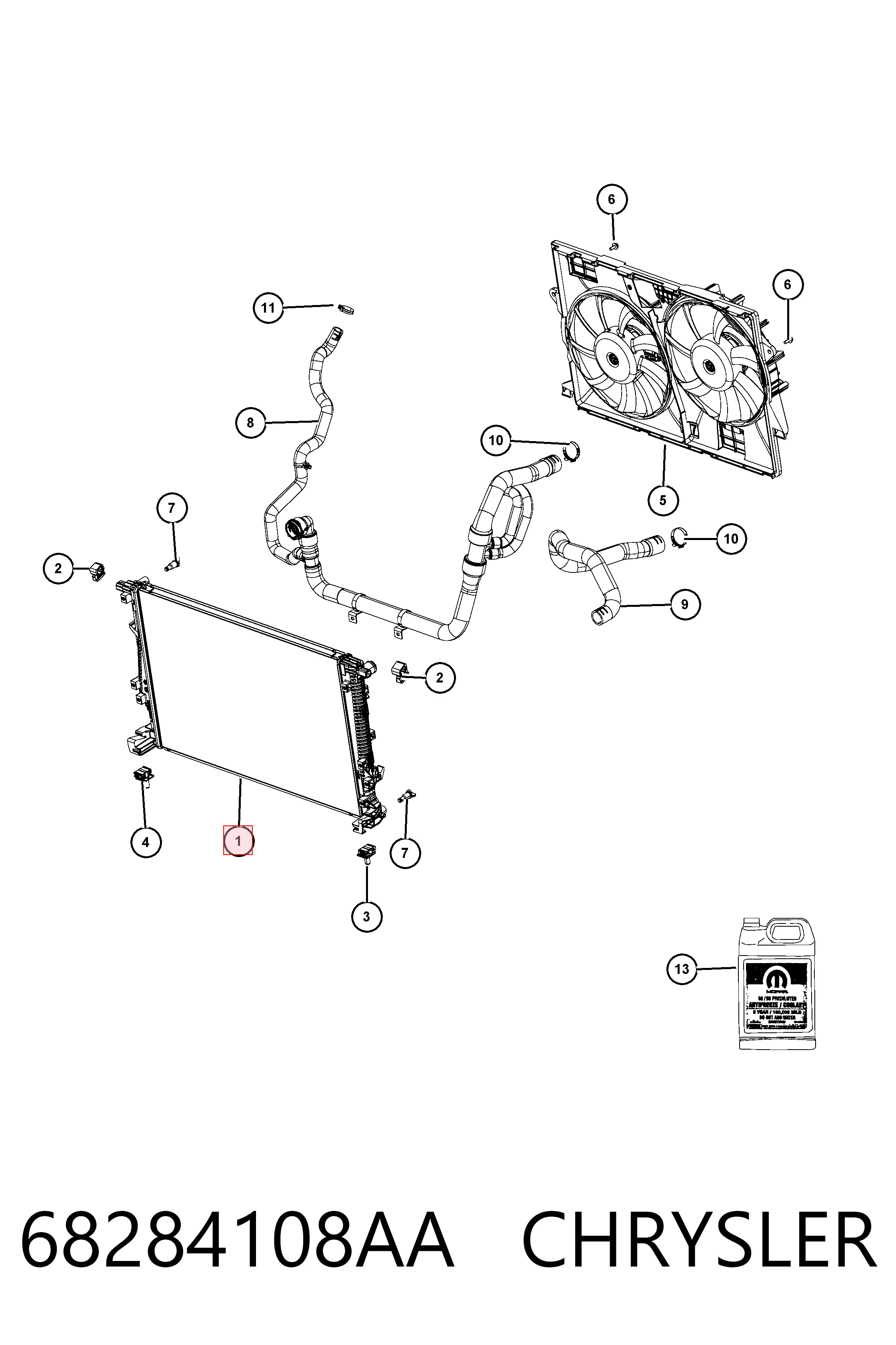 68284108AA Chrysler Radiador de esfriamento de motor